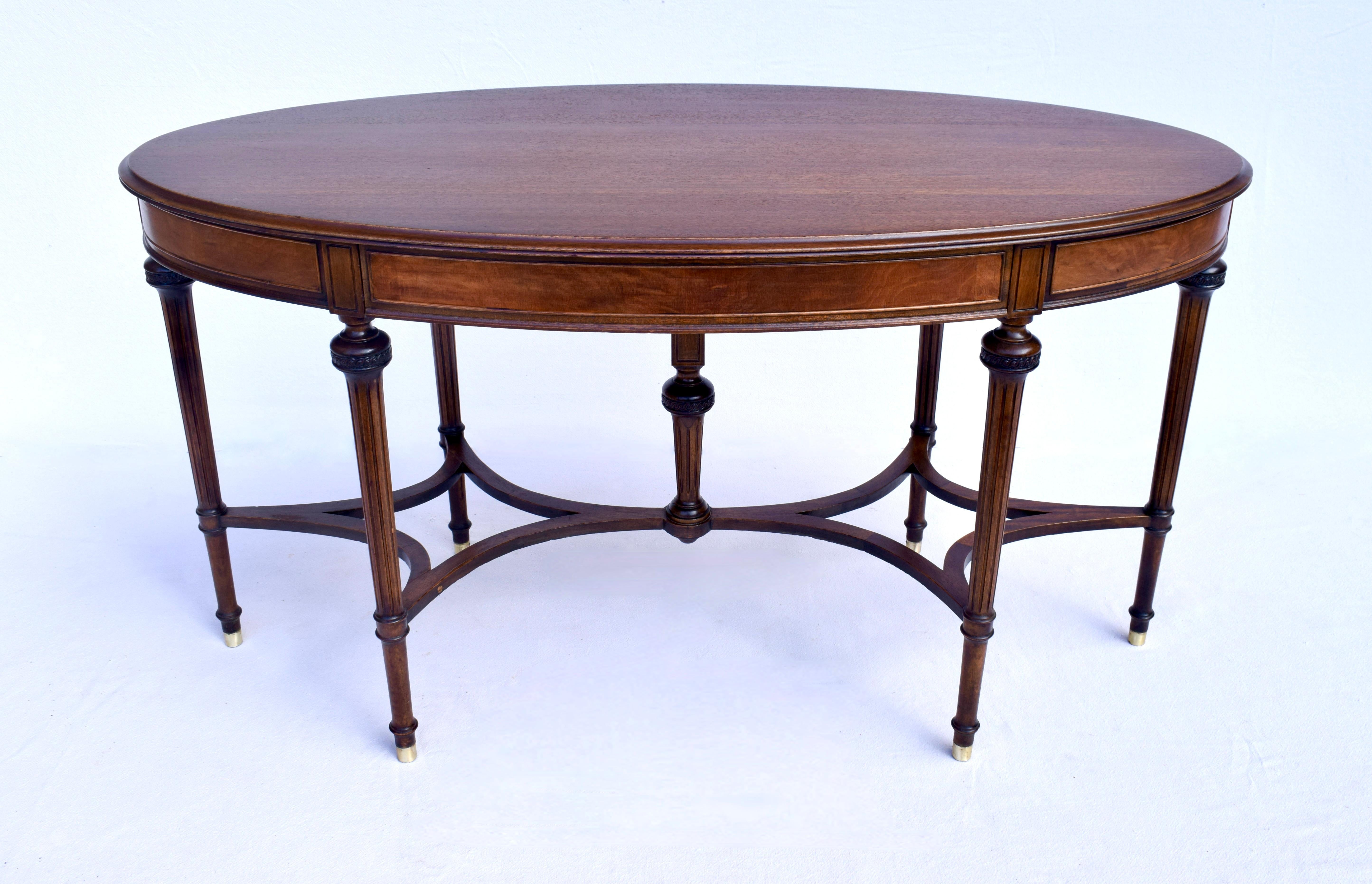 American Early 20th C. Louis XVI Oval Mahogany Desk Library Table For Sale