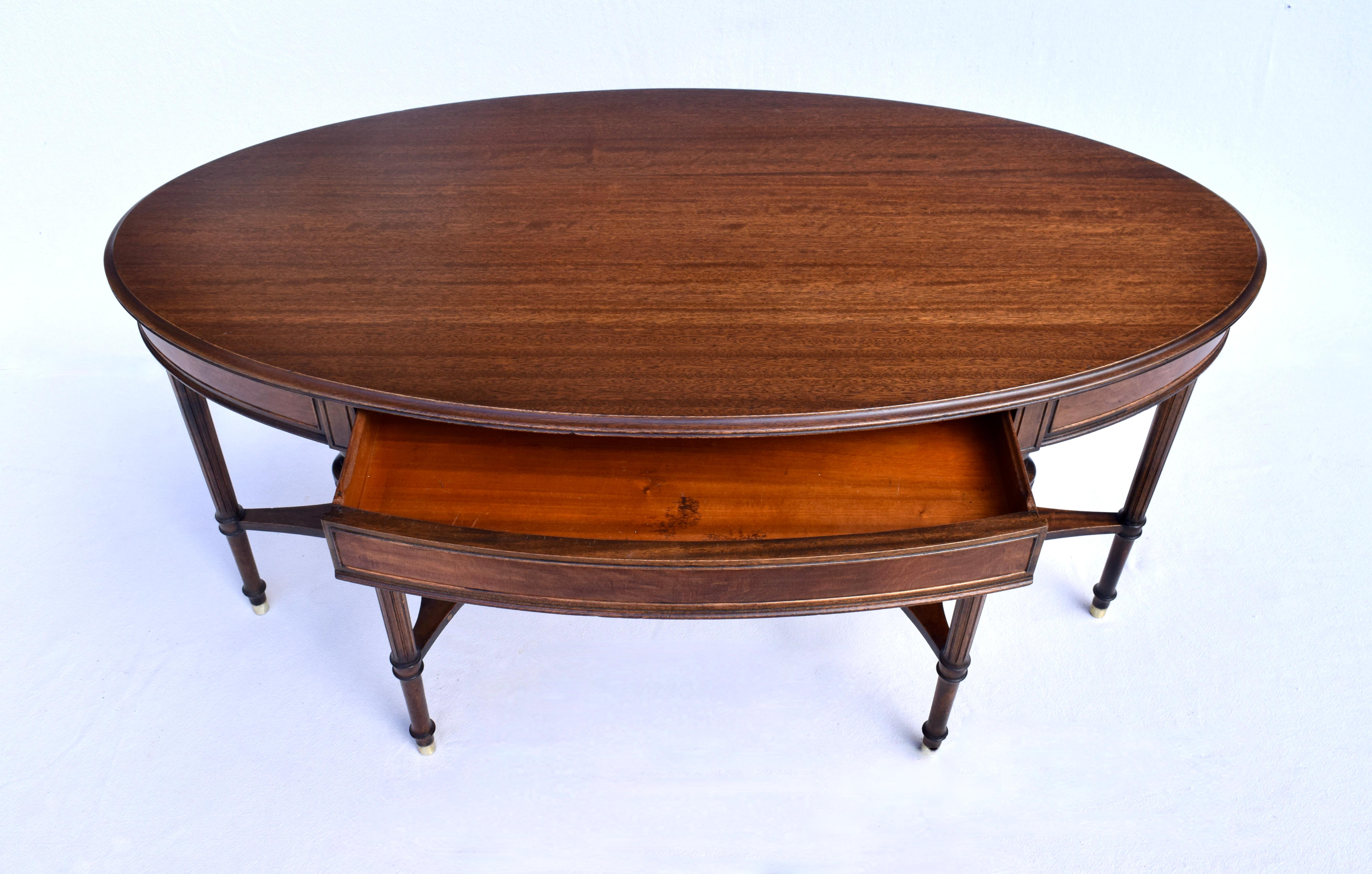 Early 20th C. Louis XVI Oval Mahogany Desk Library Table In Excellent Condition For Sale In Southampton, NJ