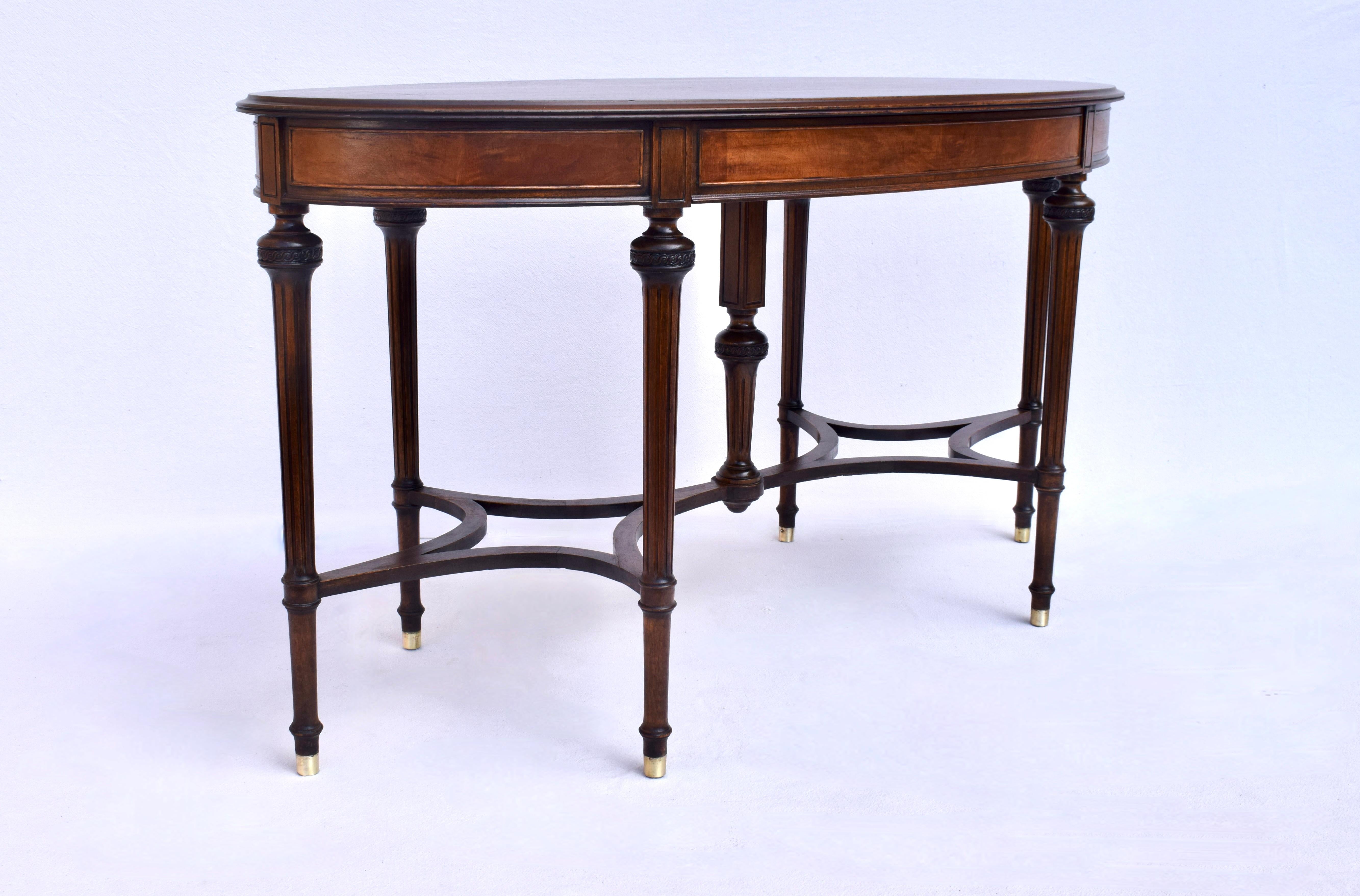 Brass Early 20th C. Louis XVI Oval Mahogany Desk Library Table For Sale