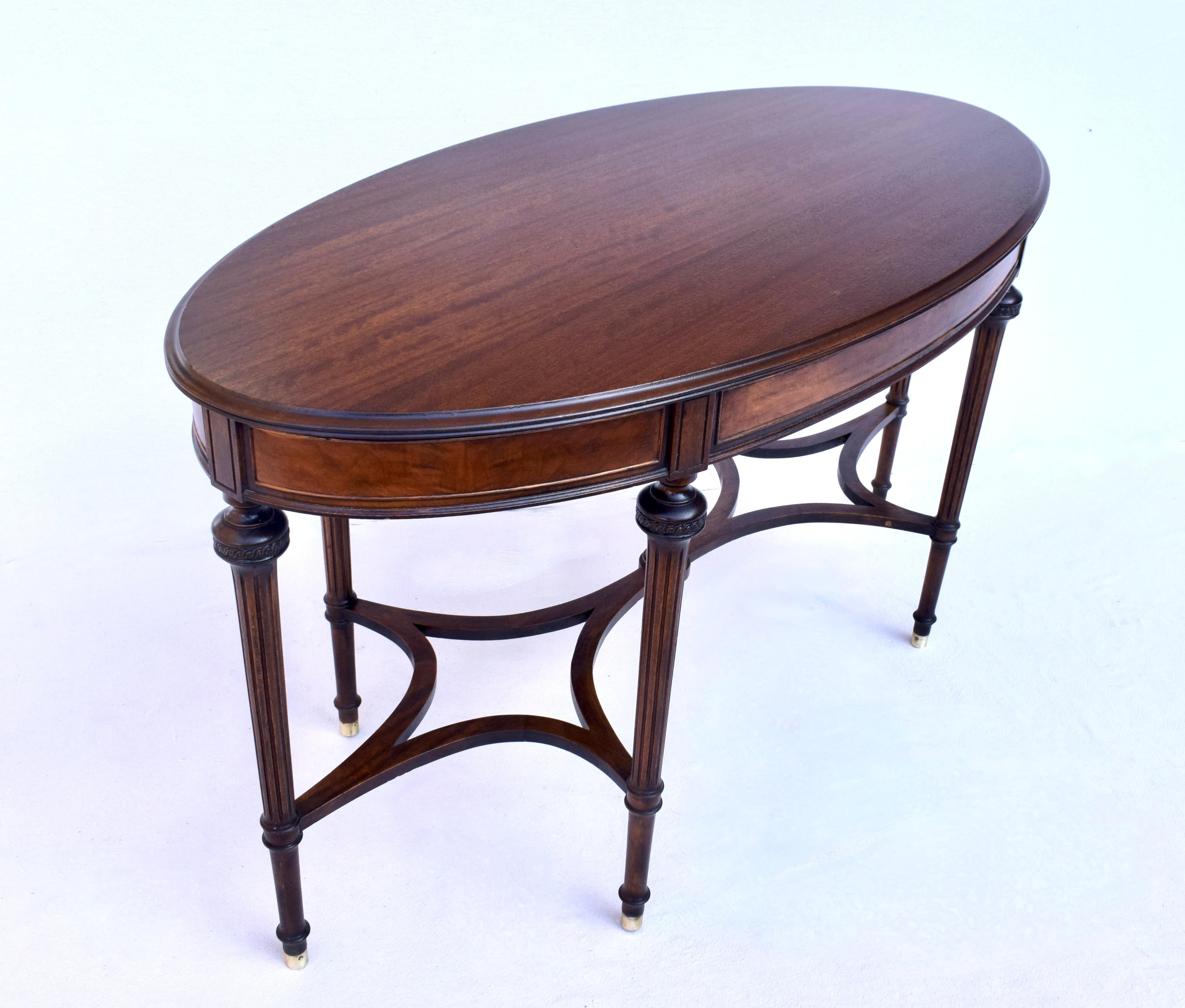 Early 20th C. Louis XVI Oval Mahogany Desk Library Table For Sale 2