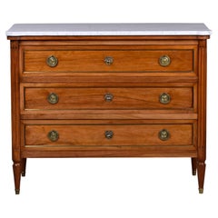 Early 20th C Louis XVI Style Mahogany Three Drawer Commode with White Marble Top