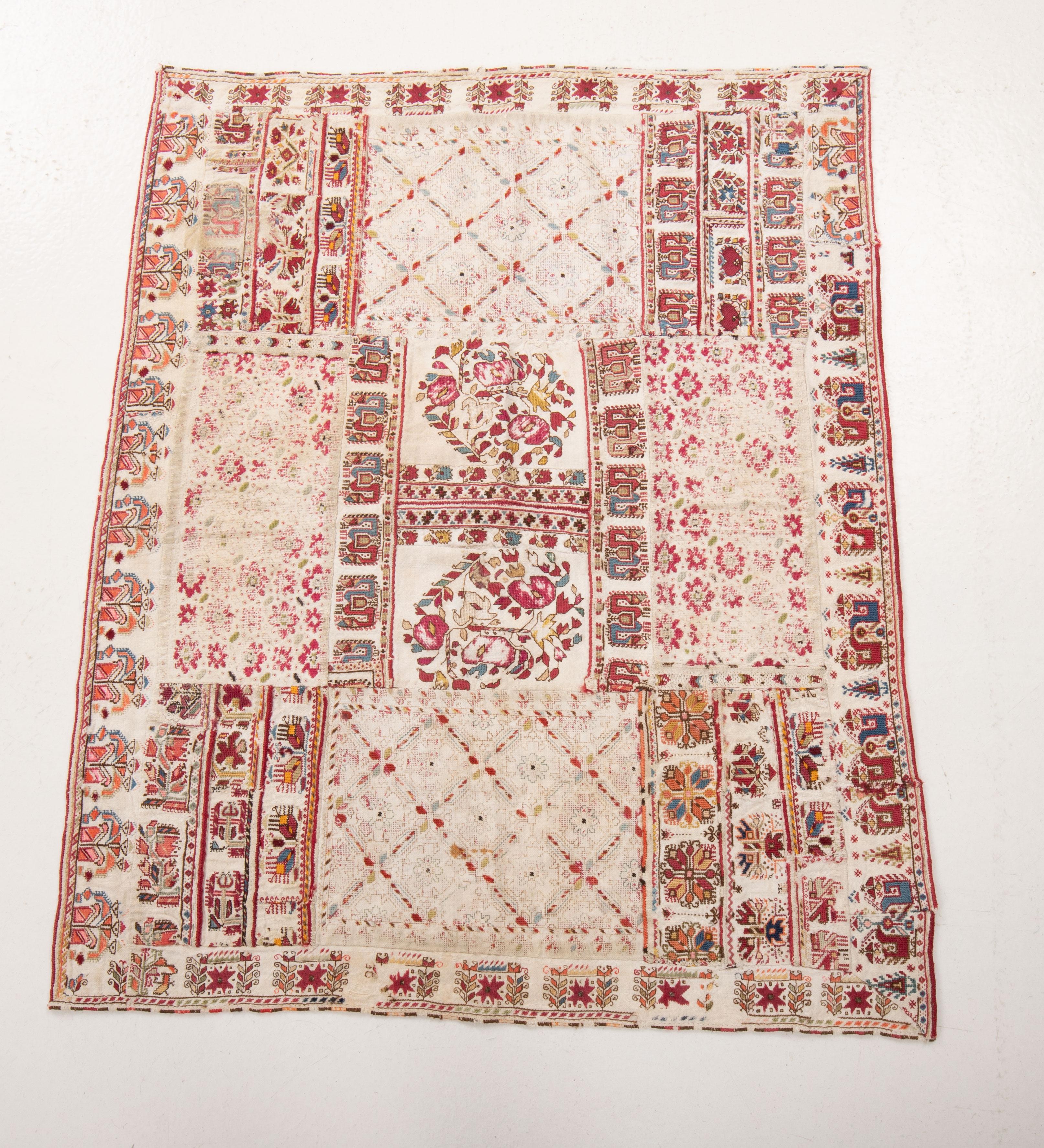 A composite square , composed from different embroideries , displays the features of this type of work from the Balkans.