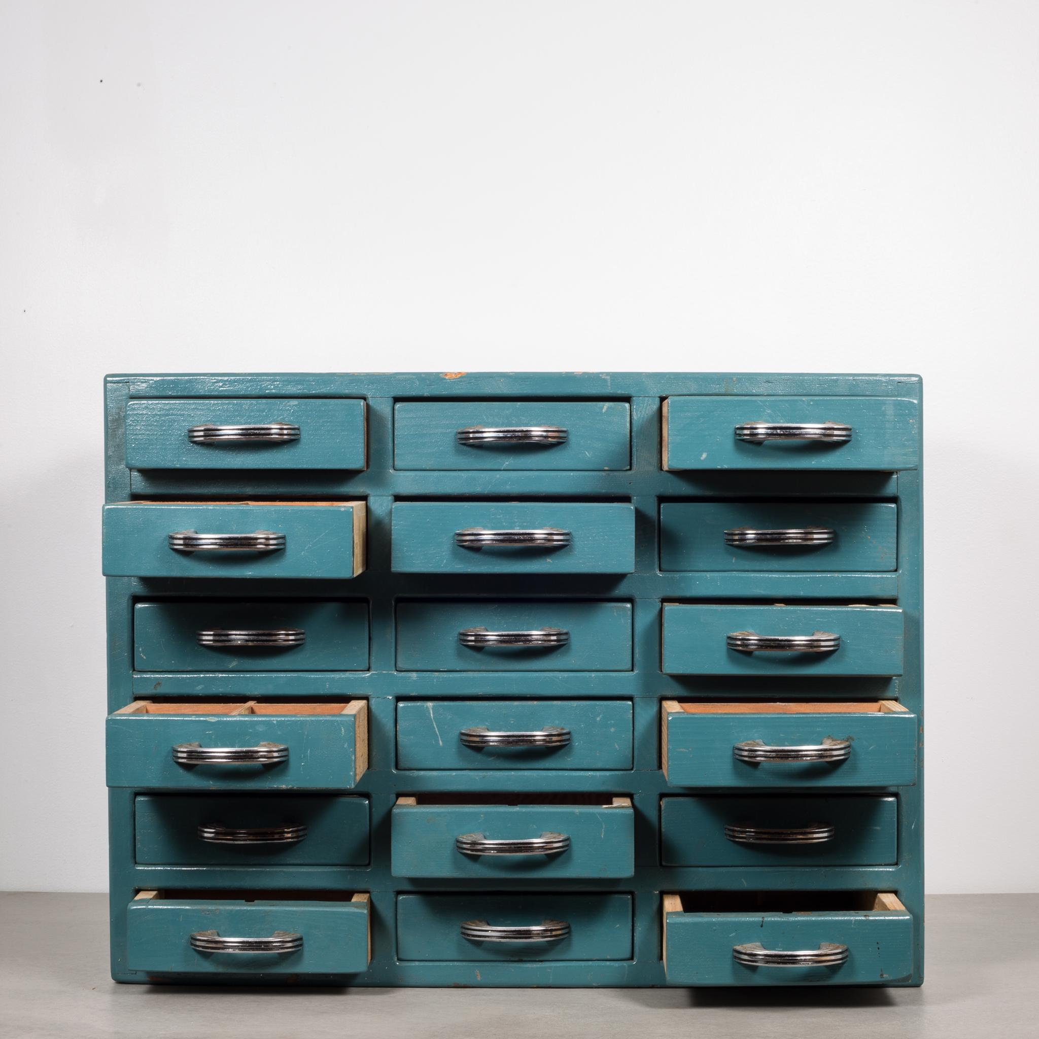 Industrial Early 20th Century Machinist's 18-Drawer Wooden Cabinet, circa 1930