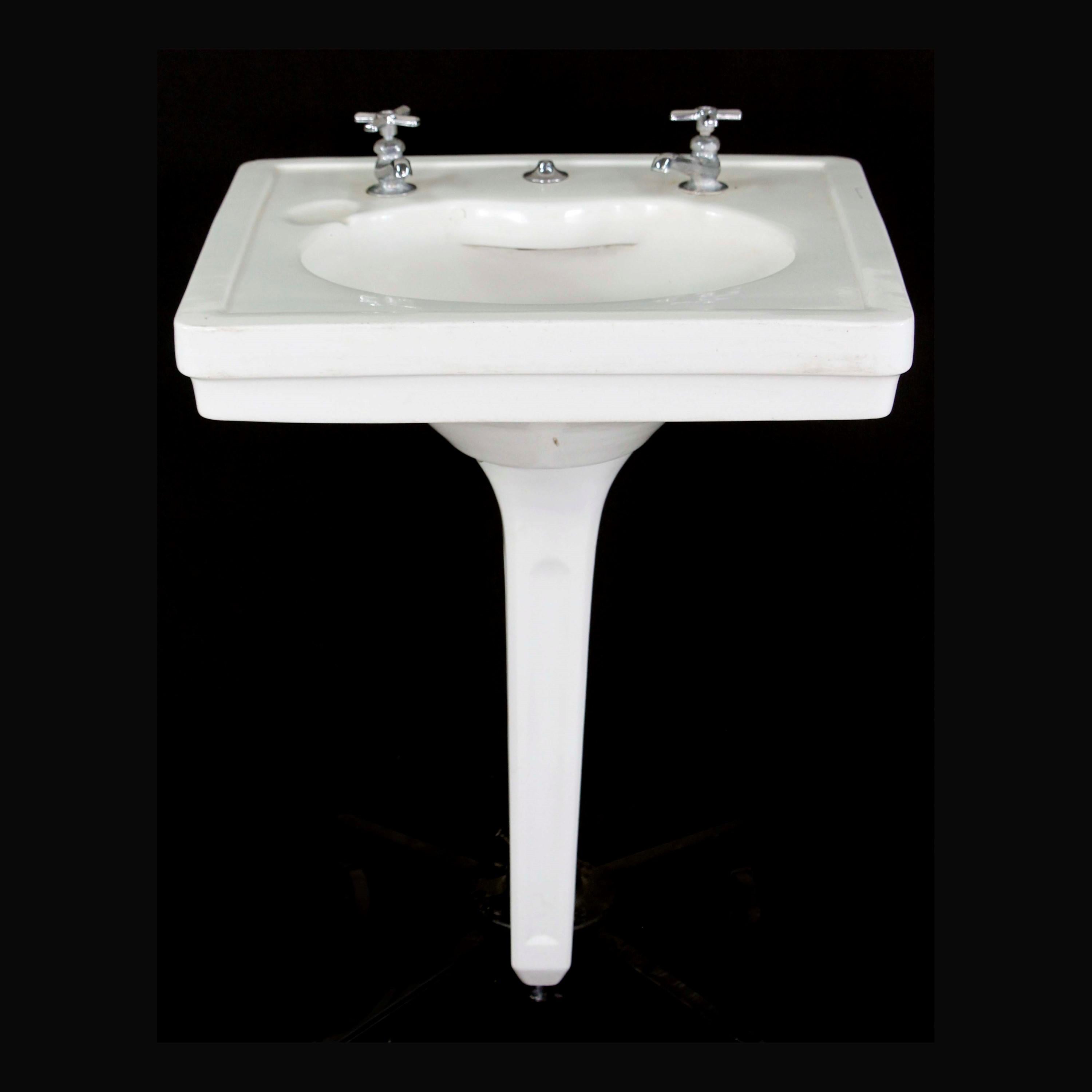 Antique white durock ceramic pedestal sink made by Thomas Maddock's Sons Co., Trenton, New Jersey.   It is stamped 