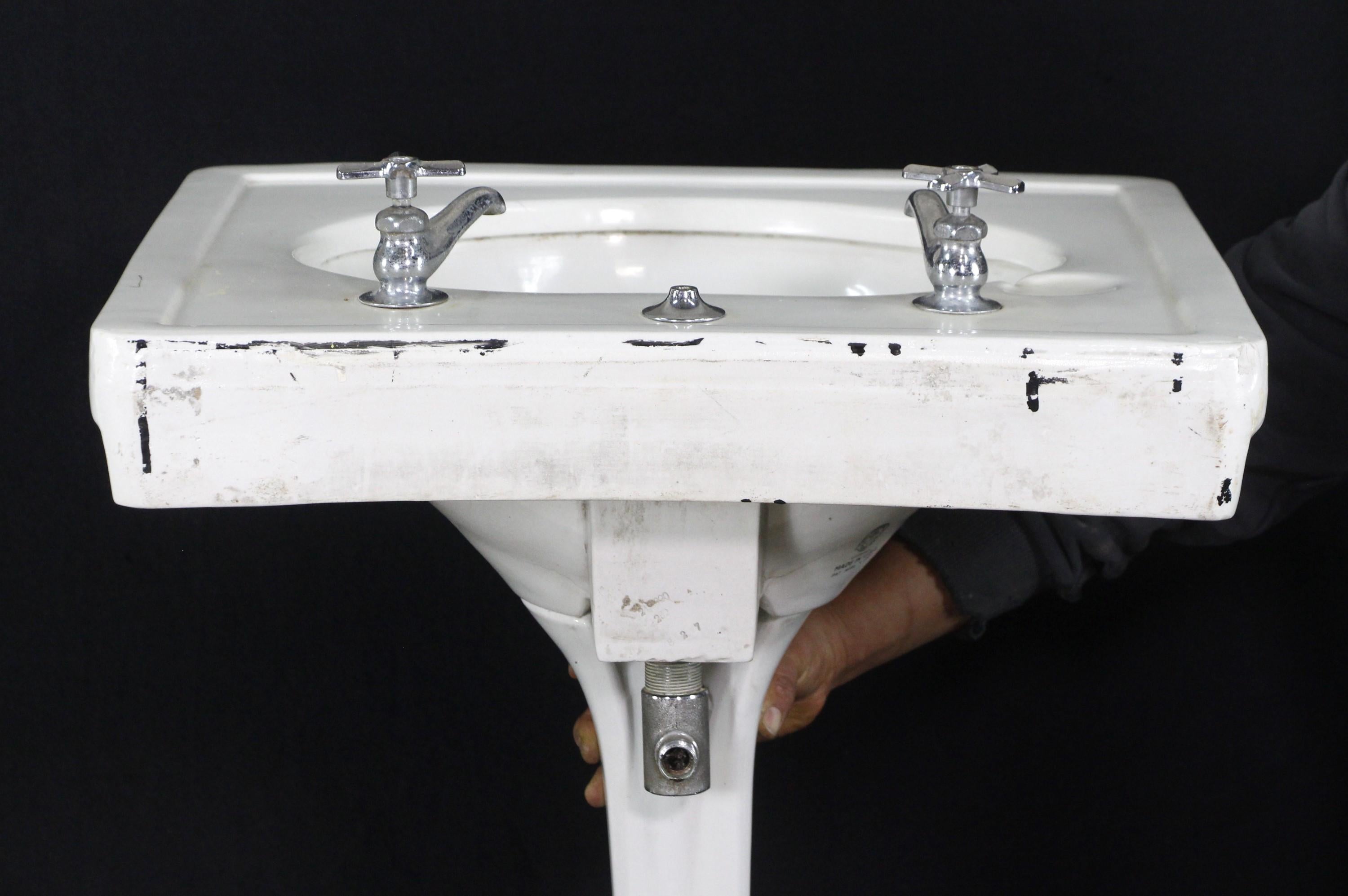Early 20th C. Maddock Madrid Ceramic Pedestal Sink with Peg Leg & Orig. Hardware 3