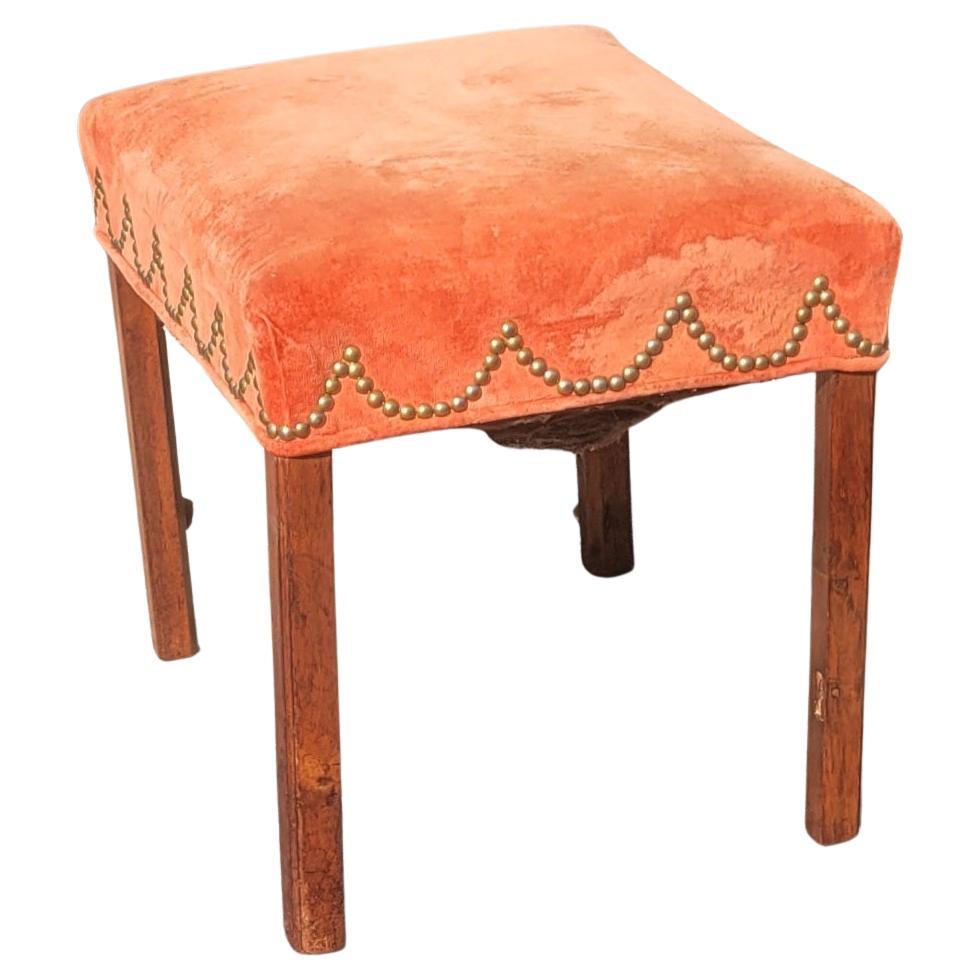 American Early 20th C. Mahogany and Velvet Upholstered Stool with Nailhead Trims For Sale