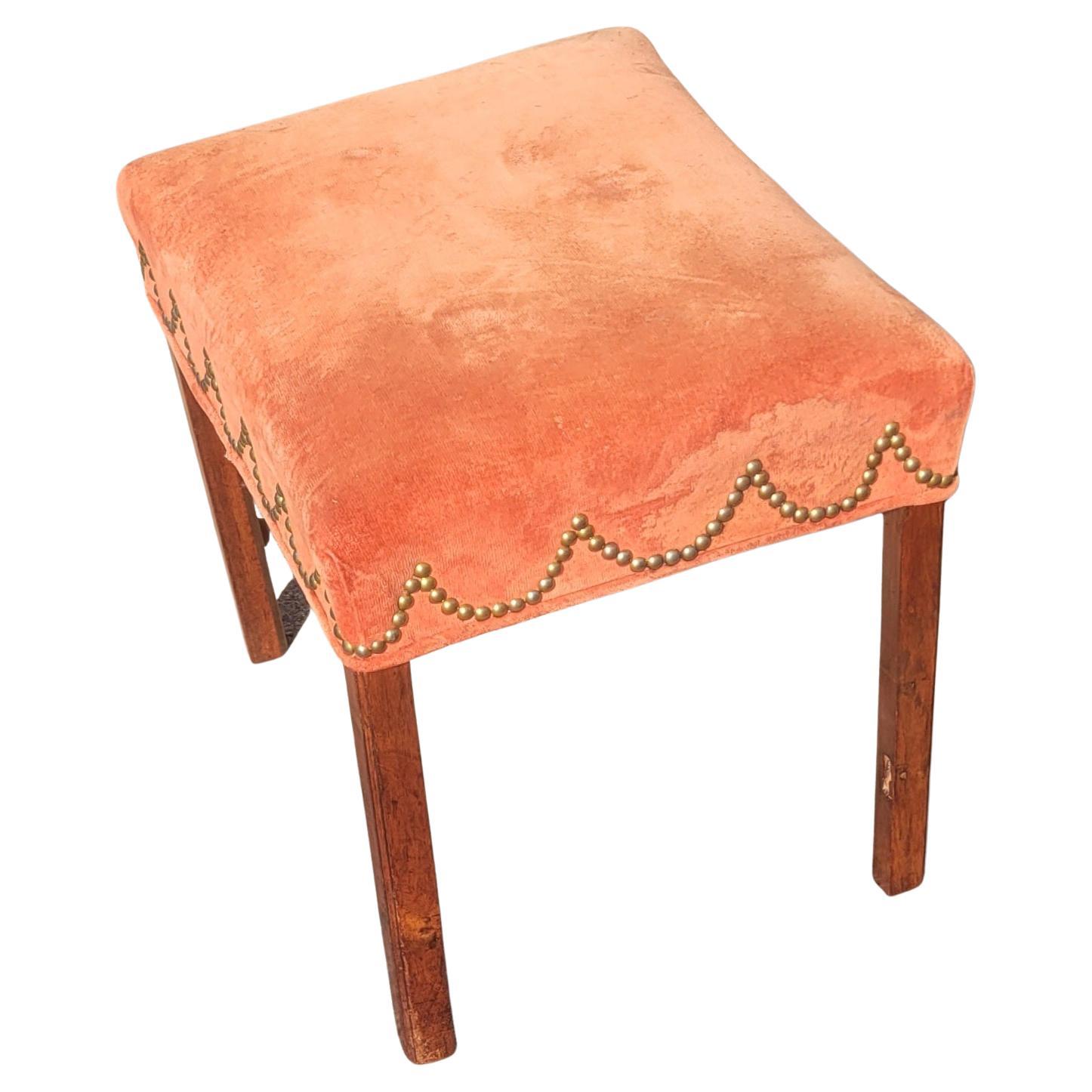 Early 20th C. Mahogany and Velvet Upholstered Stool with Nailhead Trims In Good Condition For Sale In Germantown, MD