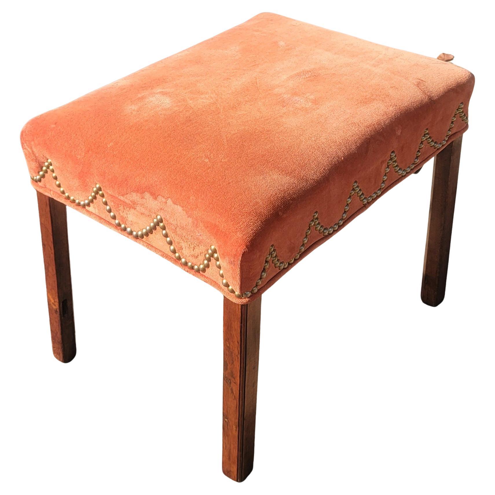 20th Century Early 20th C. Mahogany and Velvet Upholstered Stool with Nailhead Trims For Sale
