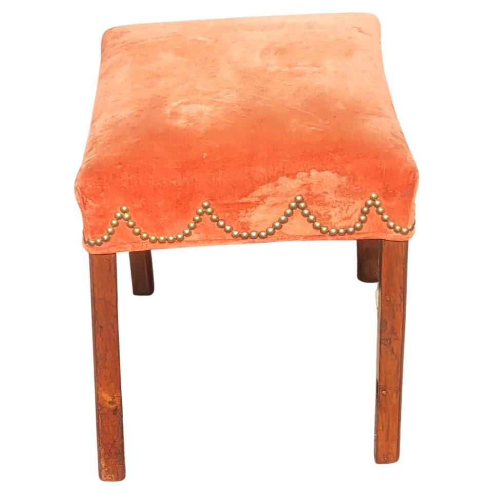 Early 20th C. Mahogany and Velvet Upholstered Stool with Nailhead Trims For Sale 1