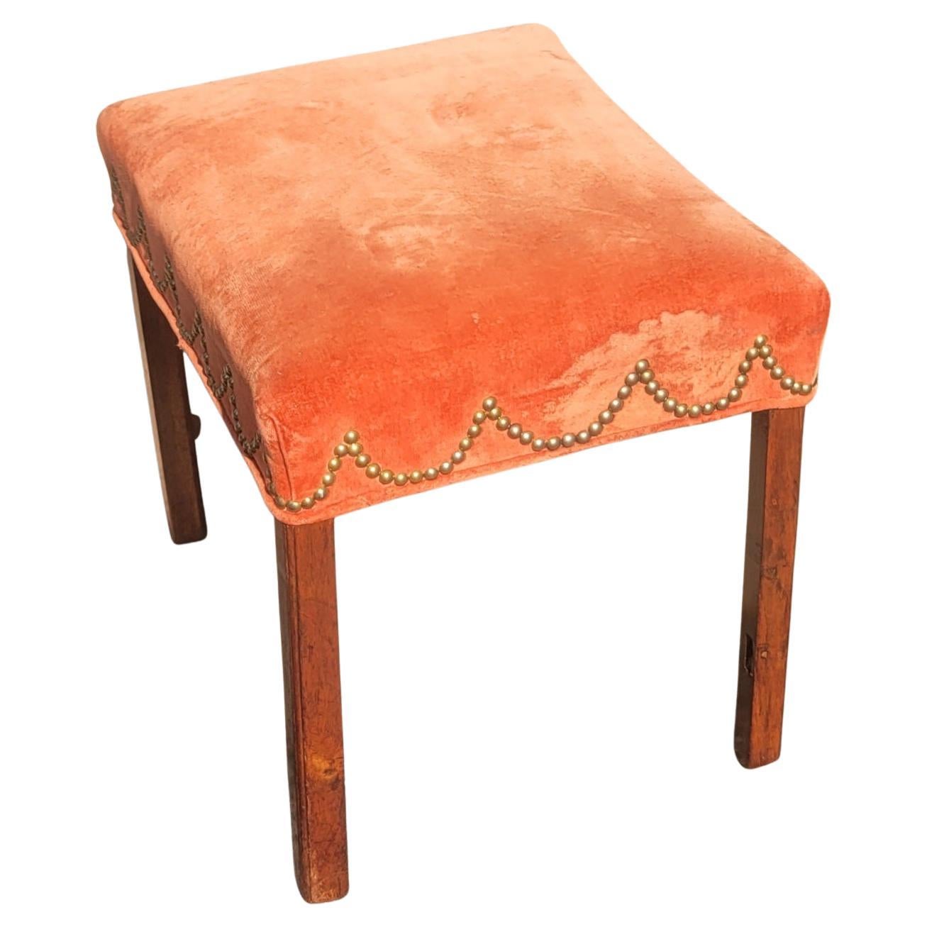 Early 20th C. Mahogany and Velvet Upholstered Stool with Nailhead Trims For Sale 2