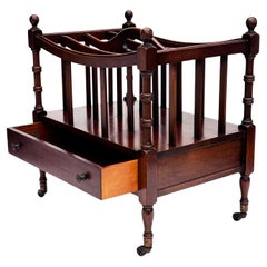 Early 20th c. Mahogany English Regency  Canterbury Magazine Rack with Drawer