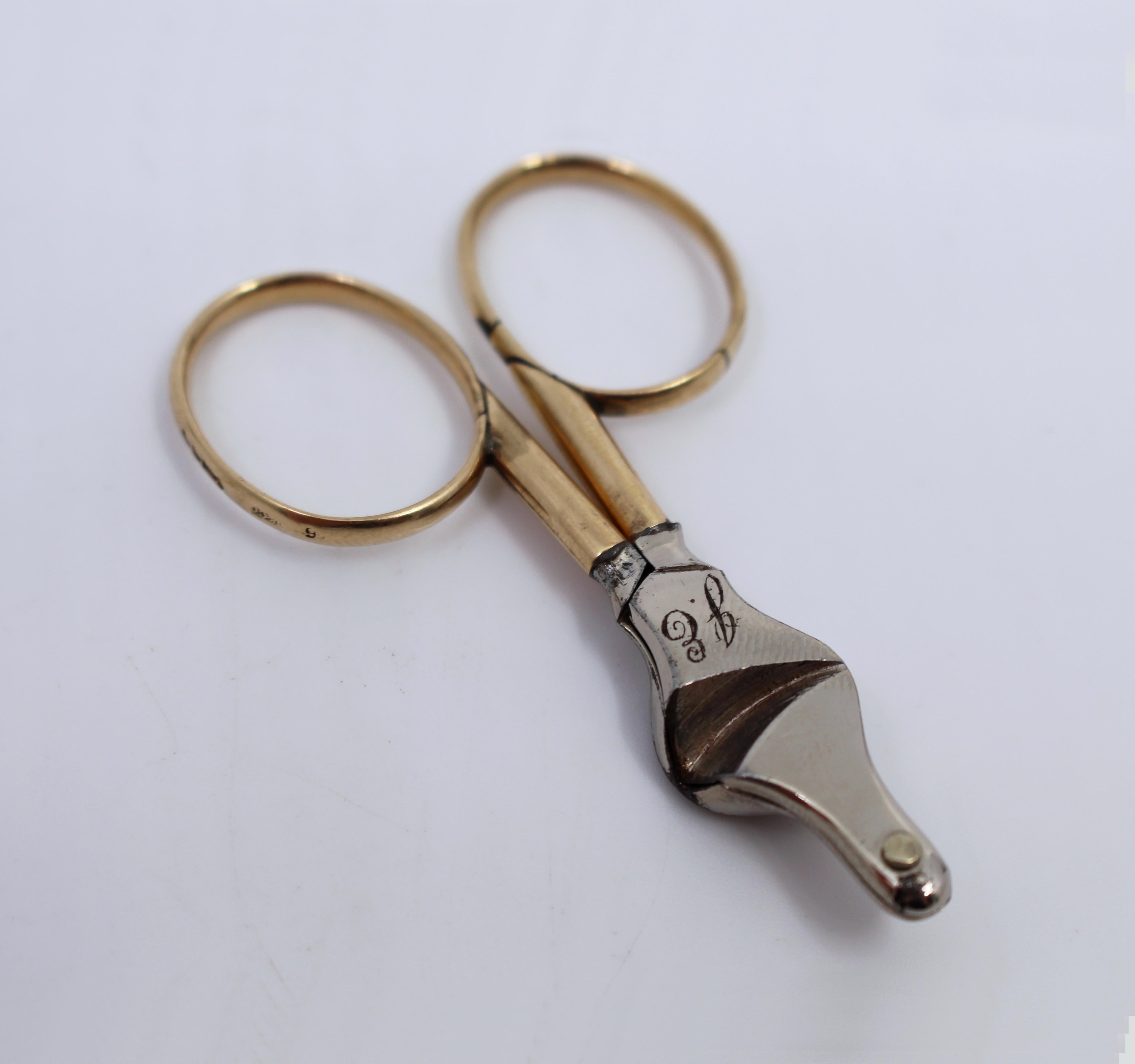 British Early 20th C. Maple & Co Gold & Steel Cigar Scissors For Sale