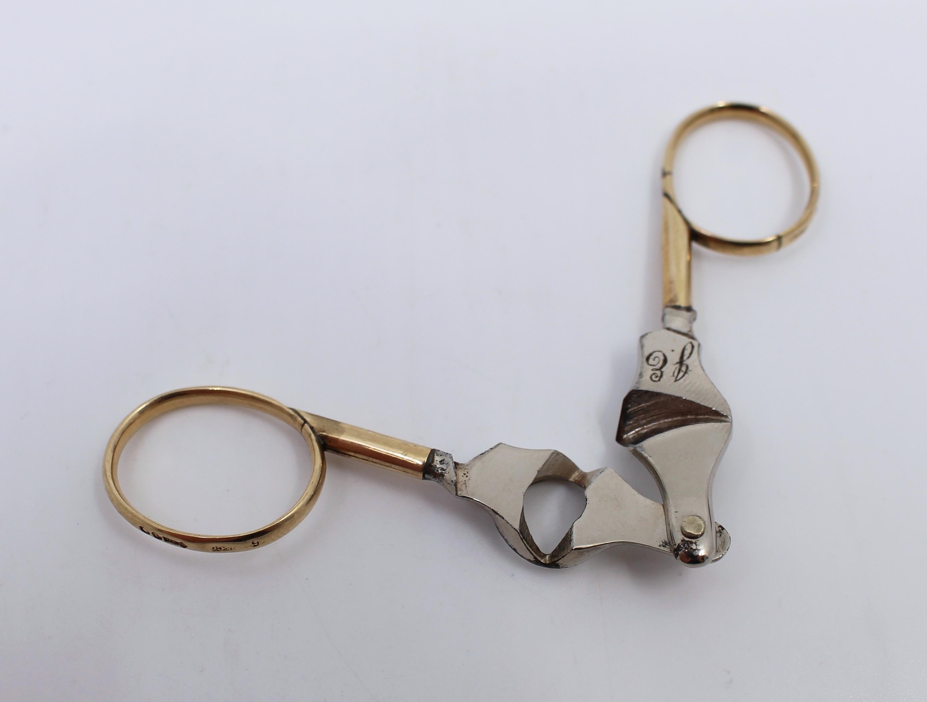 20th Century Early 20th C. Maple & Co Gold & Steel Cigar Scissors For Sale