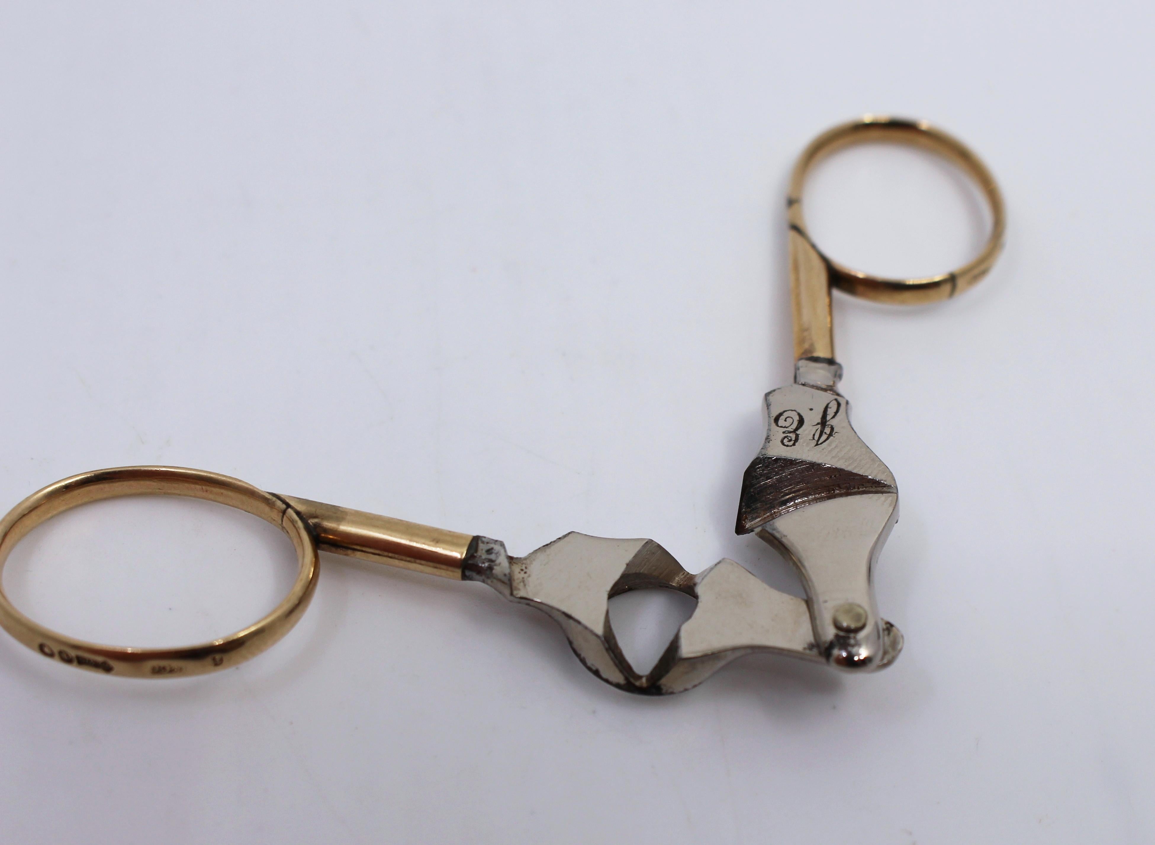 Early 20th C. Maple & Co Gold & Steel Cigar Scissors For Sale 1
