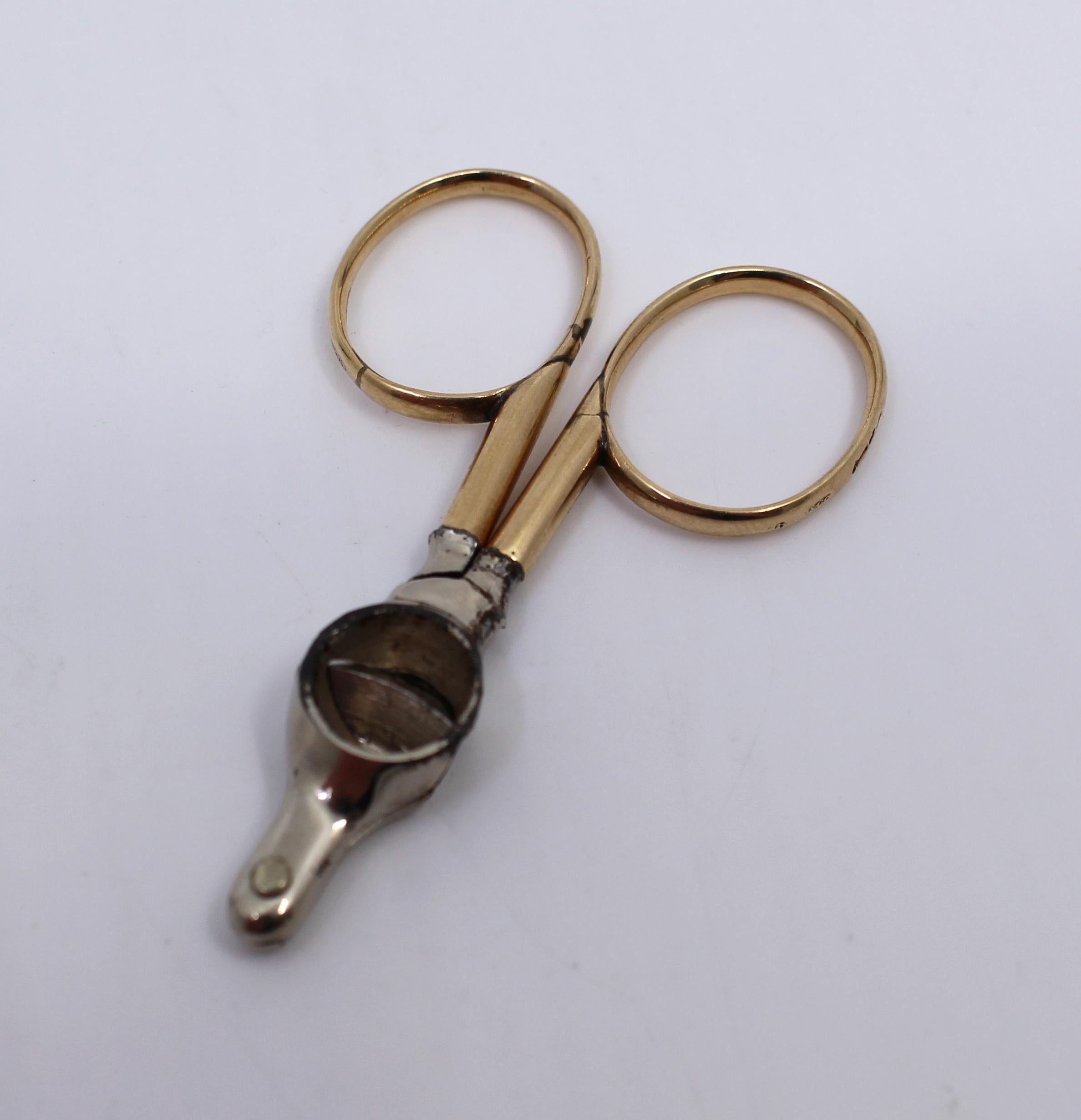 Early 20th C. Maple & Co Gold & Steel Cigar Scissors For Sale 2