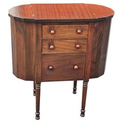 Early 20th C. Martha Washington Walnut and Mahogany Sewing Cabinet Side Table