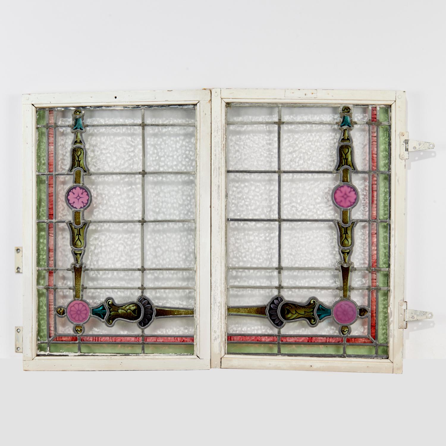 Early 20th C. Matched Pair of Stained Glass and Leaded Windows 2