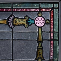 Early 20th C. Matched Pair of Stained Glass and Leaded Windows