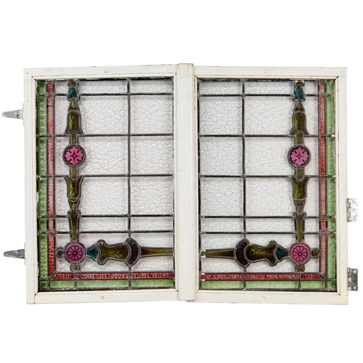 Unknown Early 20th C. Matched Pair of Stained Glass and Leaded Windows