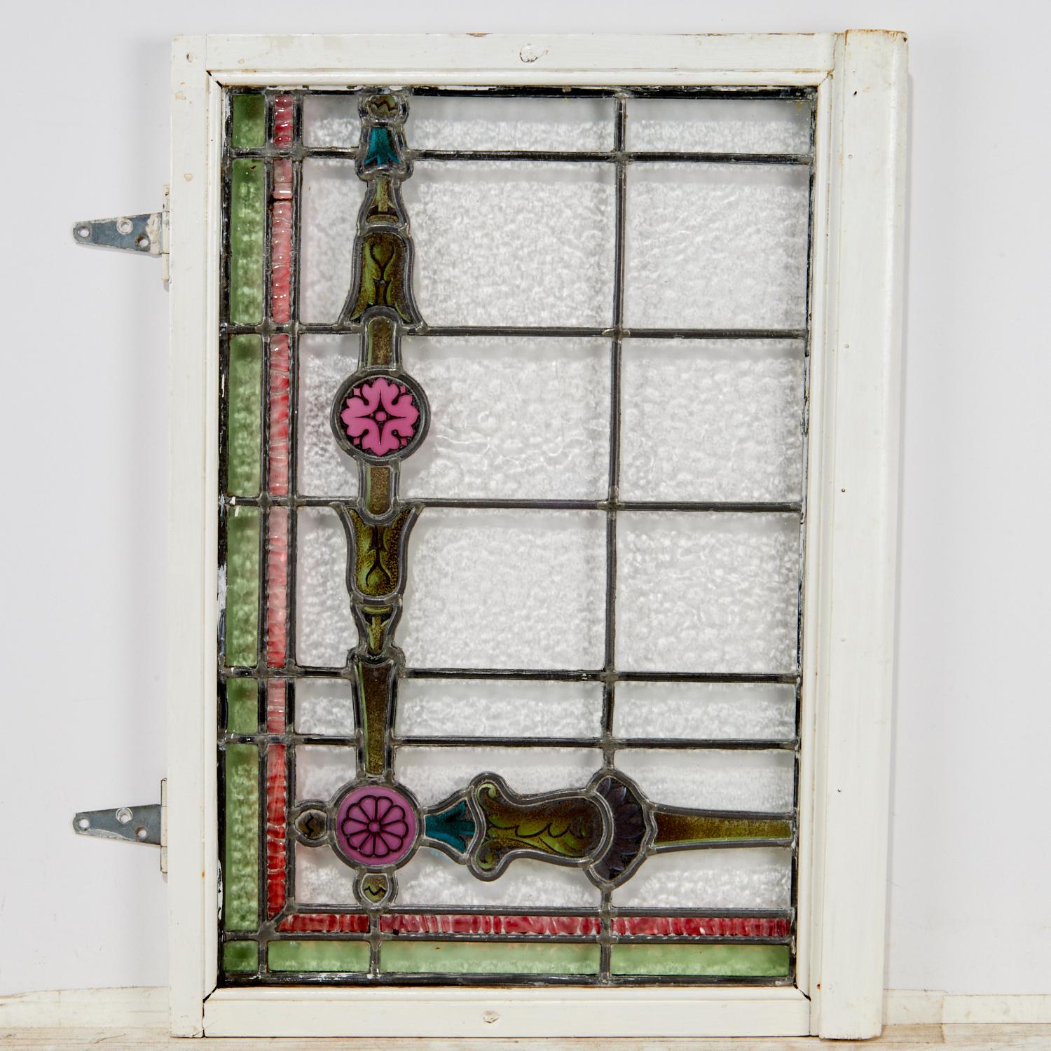 Hand-Crafted Early 20th C. Matched Pair of Stained Glass and Leaded Windows