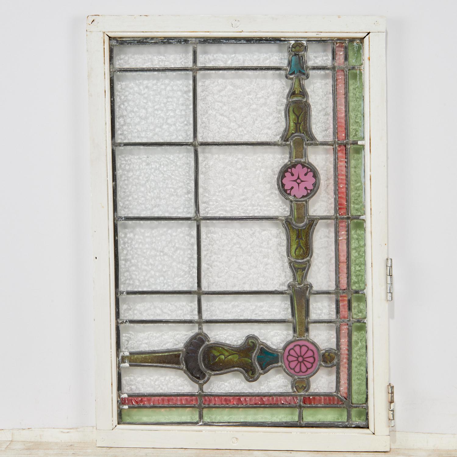 19th Century Early 20th C. Matched Pair of Stained Glass and Leaded Windows