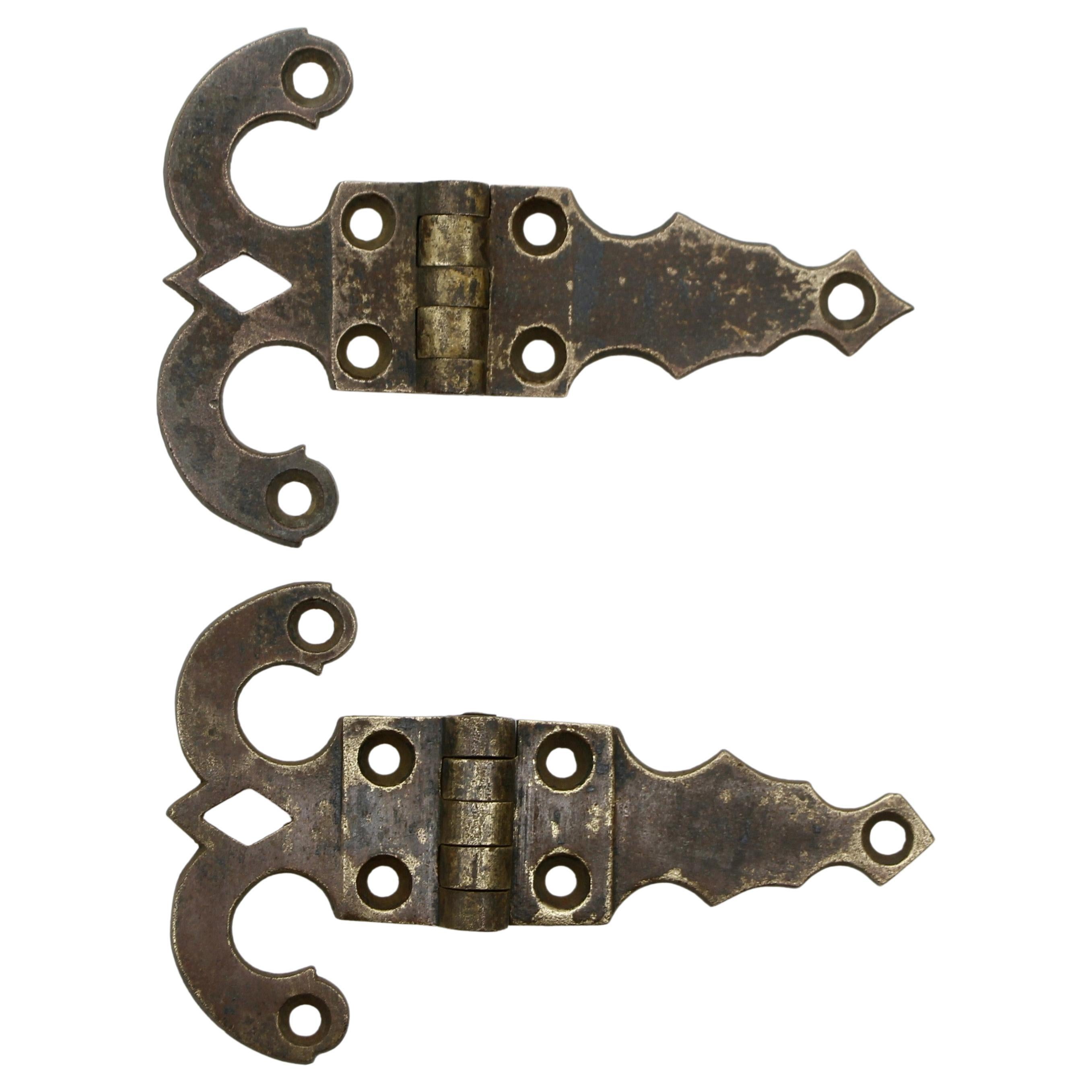 Early 20th C Matching Pair Solid Bronze Ice Box Hinges