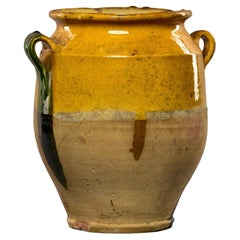 Early 20th C Medium Size Confit Jar with Green Handle