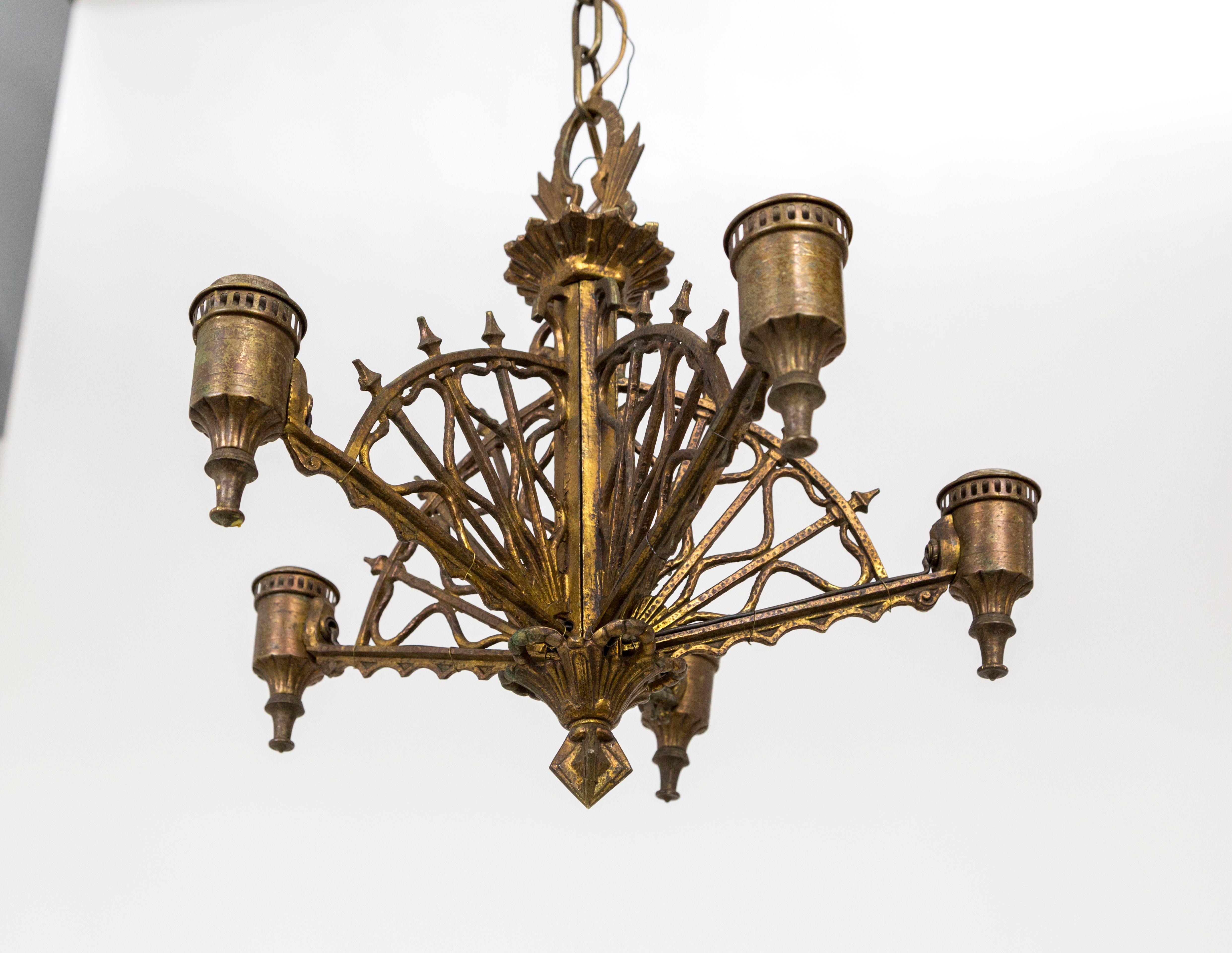 Early 20th Century Metalwork Radial Webs Chandelier In Good Condition In San Francisco, CA