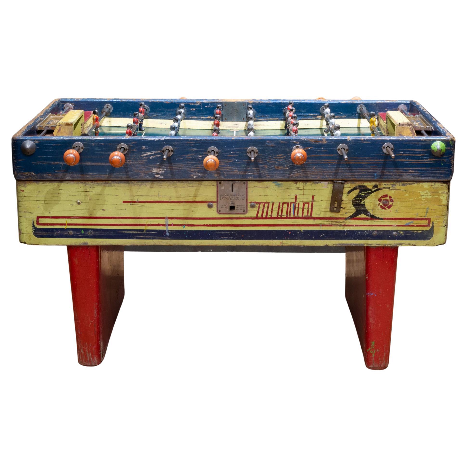 Early 20th Century Mexican Foosball Table with Metal Players, circa 1940 For Sale