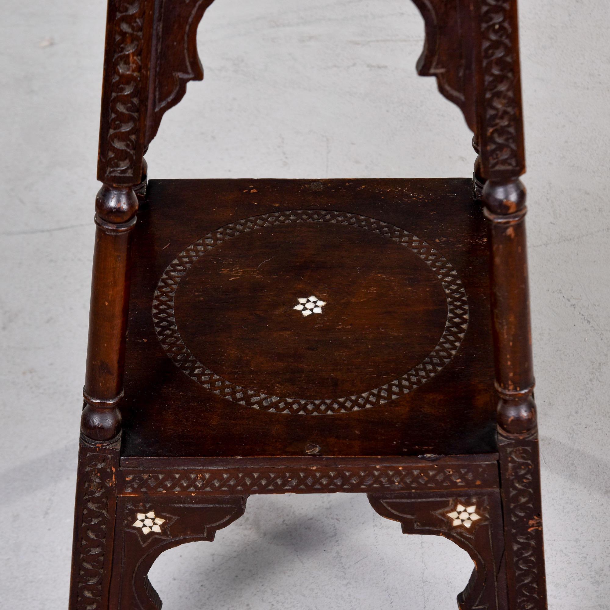 Early 20th C Moorish Hand Carved Plant or Display Stand with Inlay For Sale 3