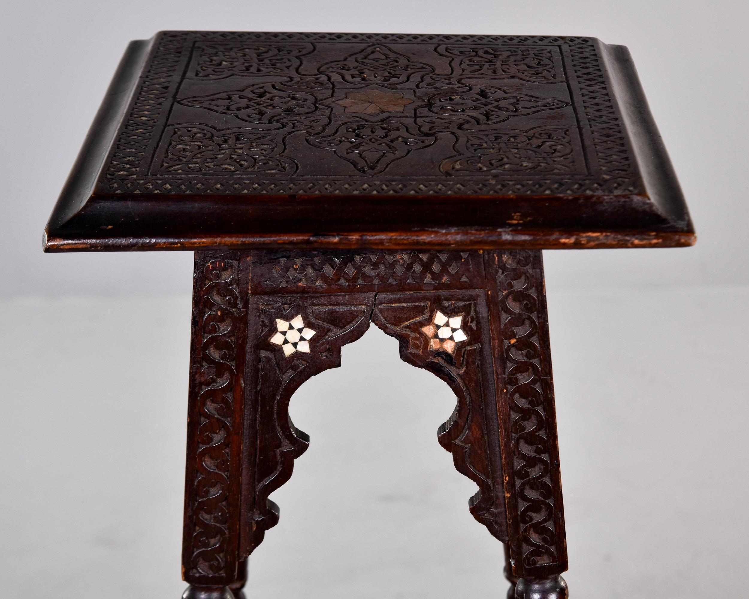 Early 20th C Moorish Hand Carved Plant or Display Stand with Inlay In Good Condition For Sale In Troy, MI