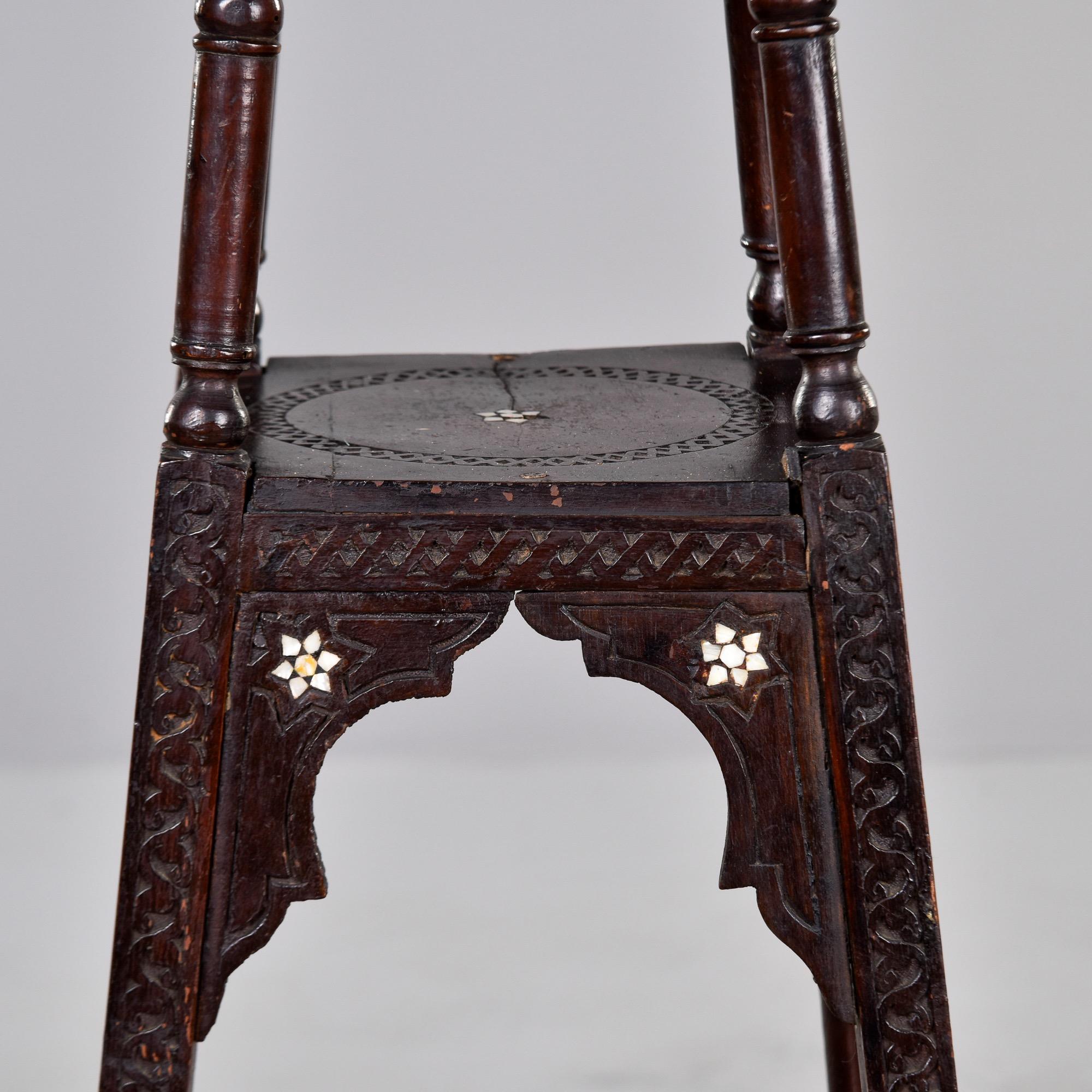 Shell Early 20th C Moorish Hand Carved Plant or Display Stand with Inlay For Sale