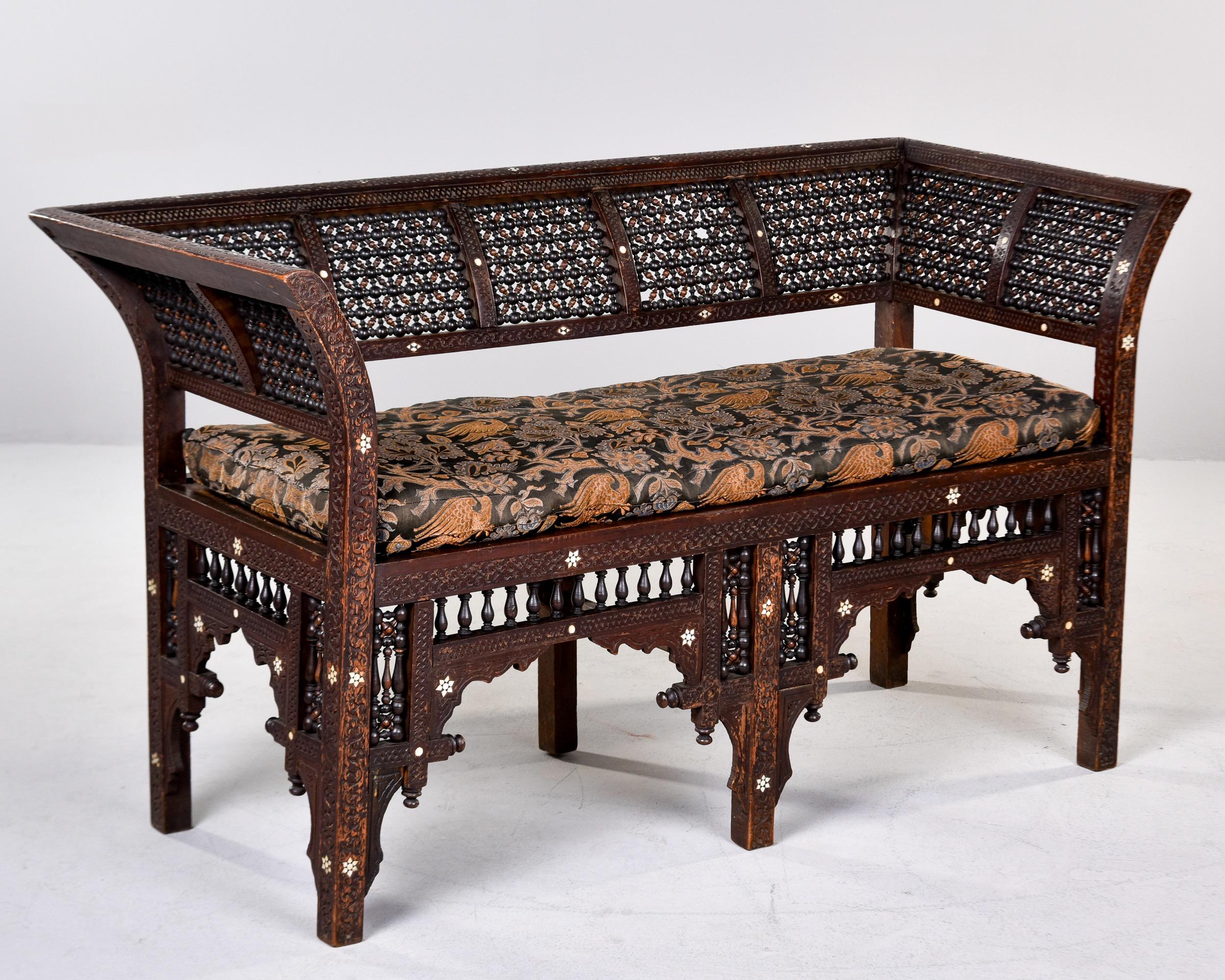 Early 20th C Moorish Intricately Carved Settee With Inlay  For Sale 4