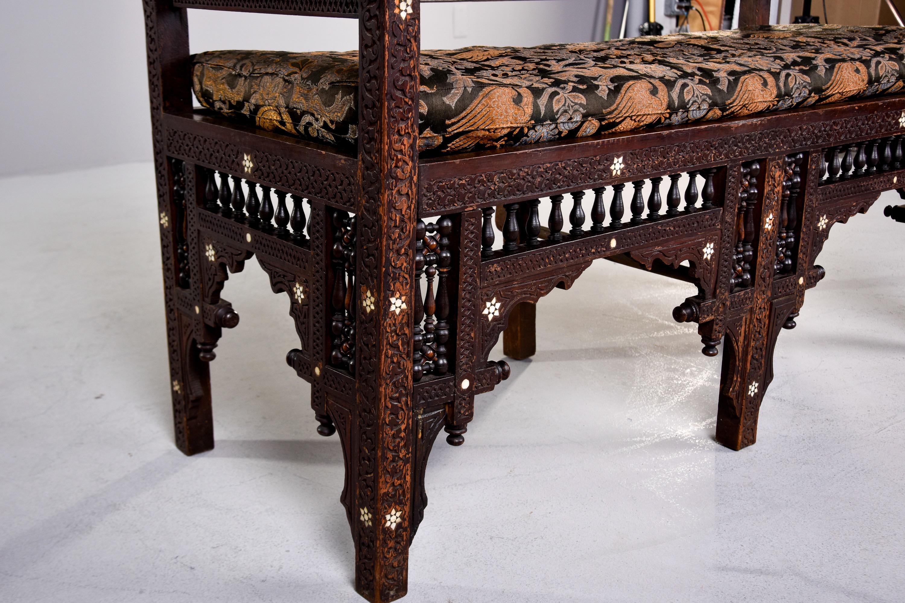 Early 20th C Moorish Intricately Carved Settee With Inlay  For Sale 5