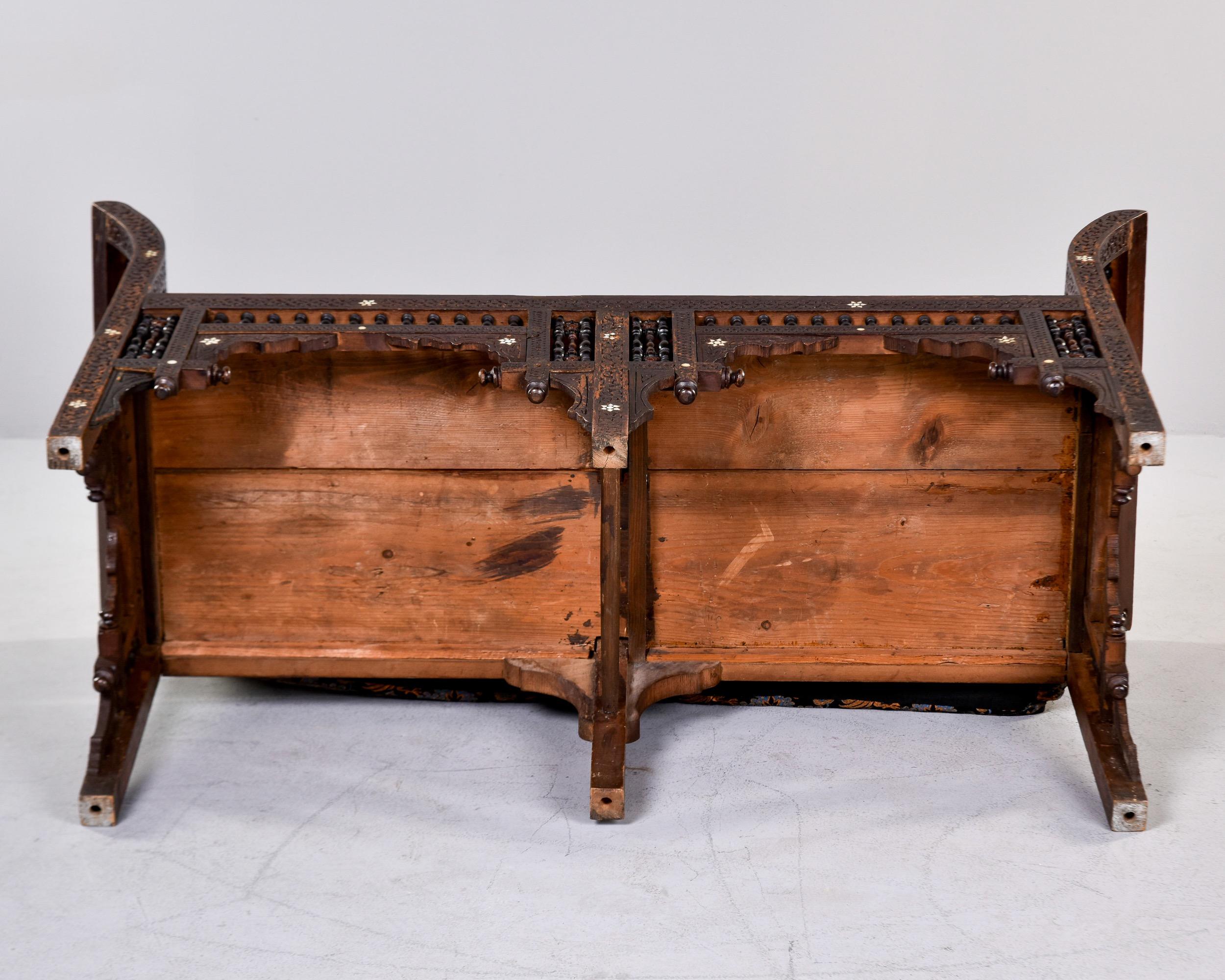 Early 20th C Moorish Intricately Carved Settee With Inlay  For Sale 6