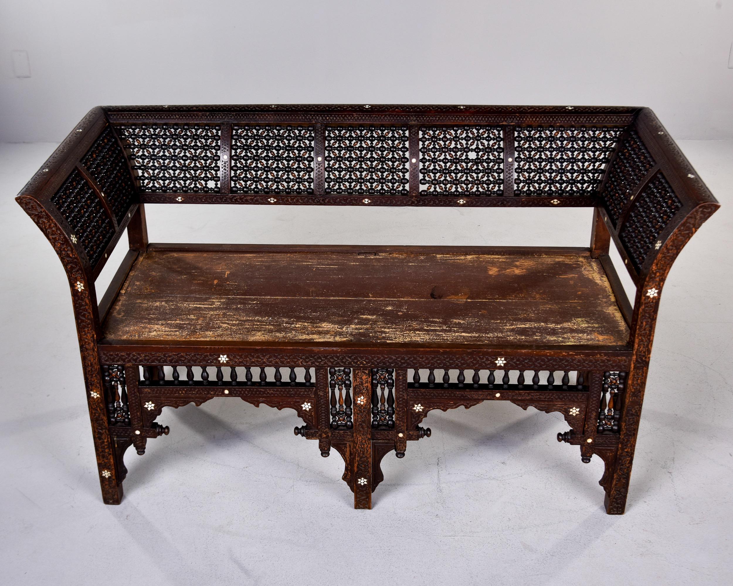 20th Century Early 20th C Moorish Intricately Carved Settee With Inlay  For Sale