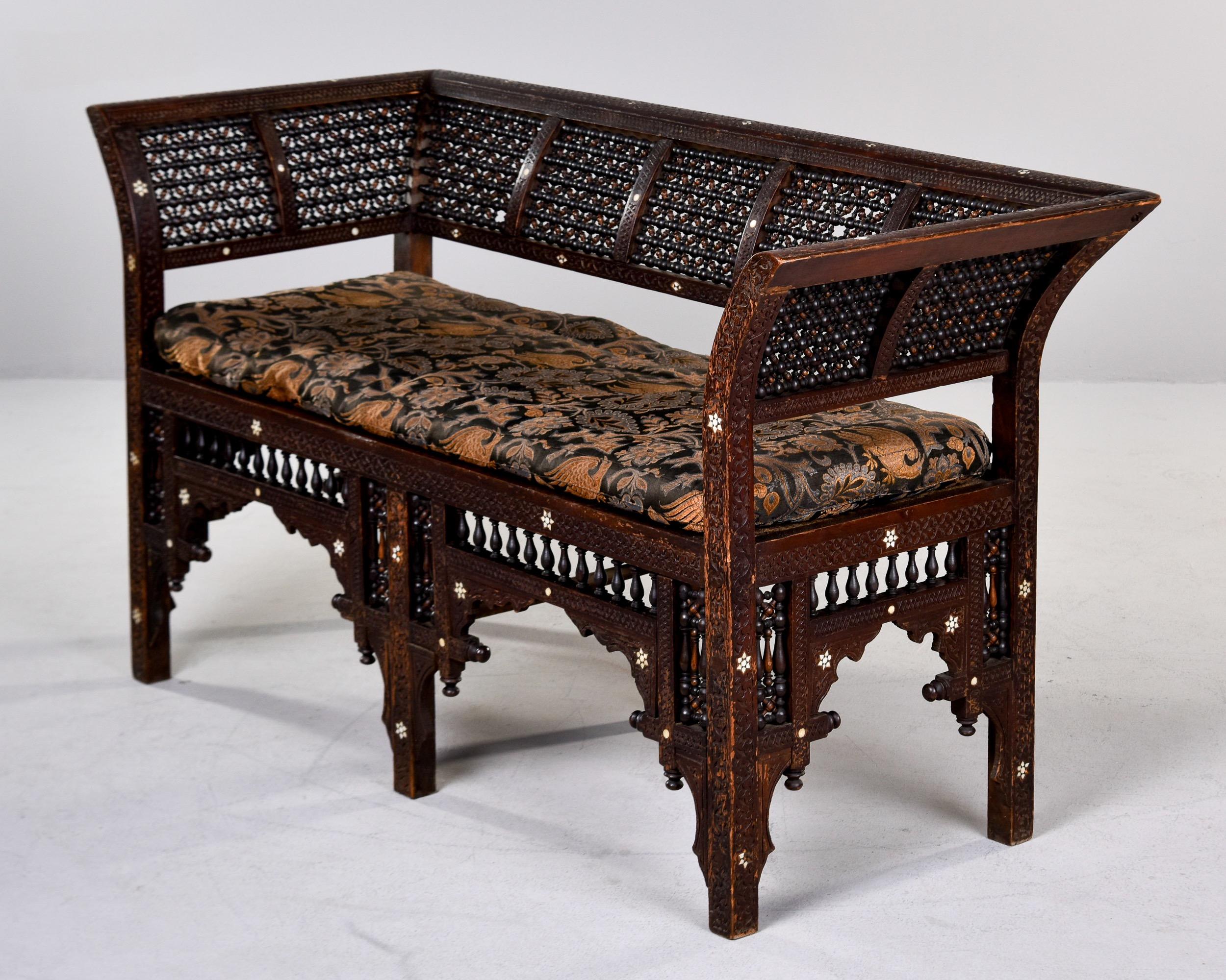 Shell Early 20th C Moorish Intricately Carved Settee With Inlay  For Sale