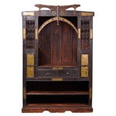 Antique Early 20th C Moroccan Cabinet with Iron and Brass Ornamentation