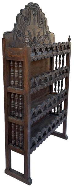 Early 20th-C. Moroccan Heavily Carved Fruitwood Bookcase / Etagere / Shelf