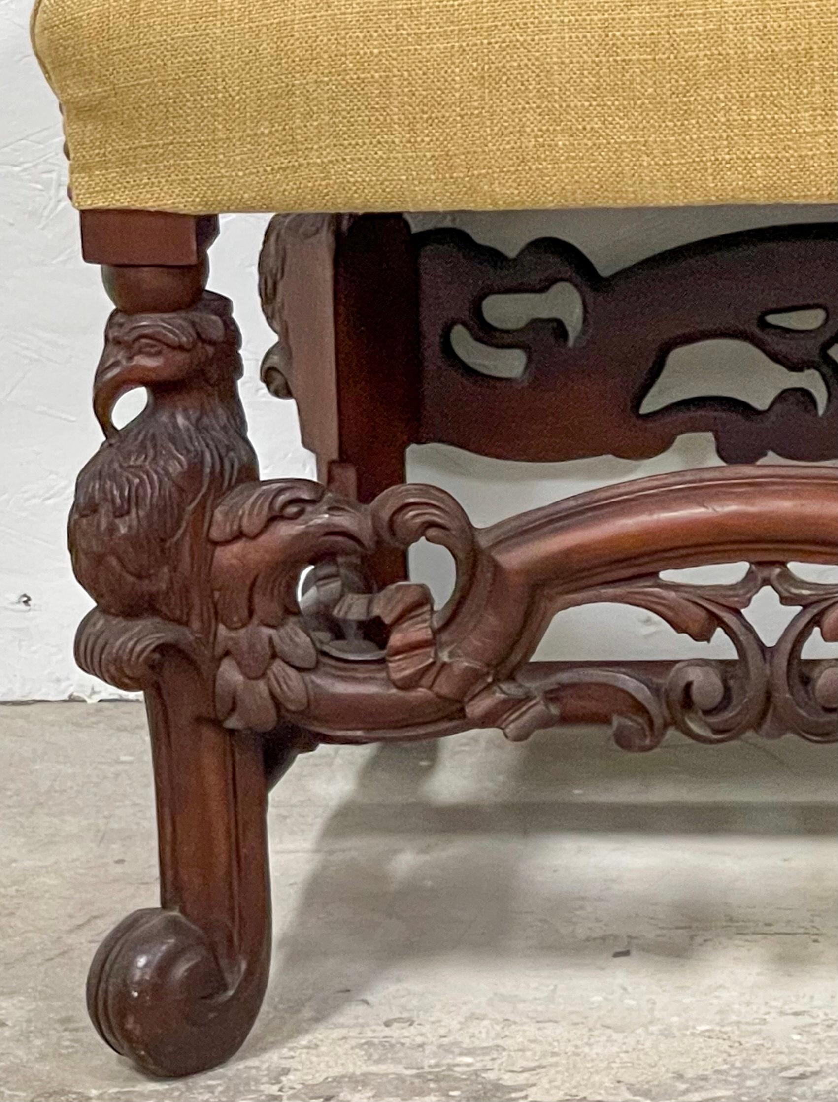Italian Early 20th-C. Neo-Classical Style Carved Mahogany Bench with Eagles For Sale