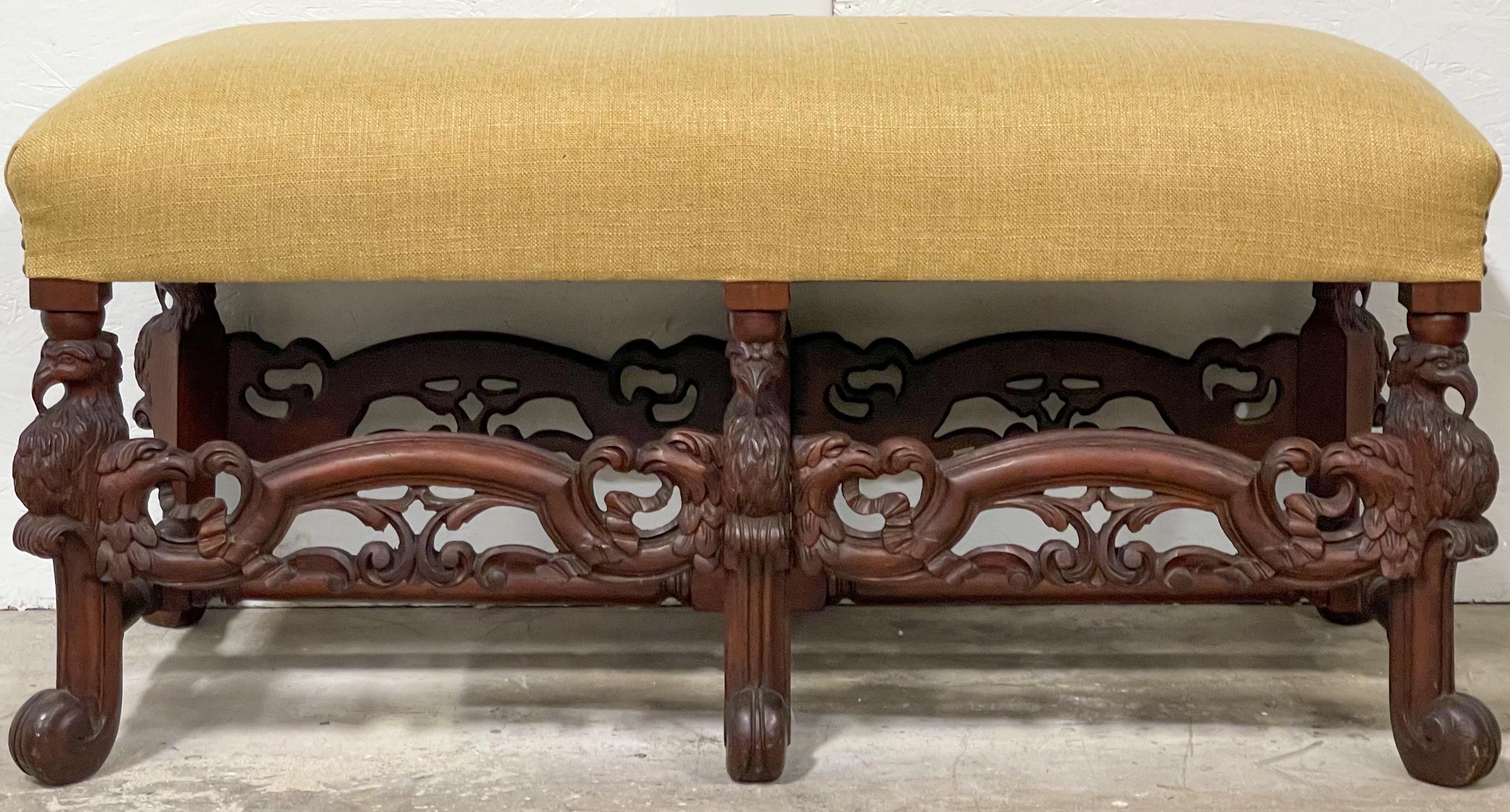 Early 20th-C. Neo-Classical Style Carved Mahogany Bench with Eagles In Good Condition For Sale In Kennesaw, GA