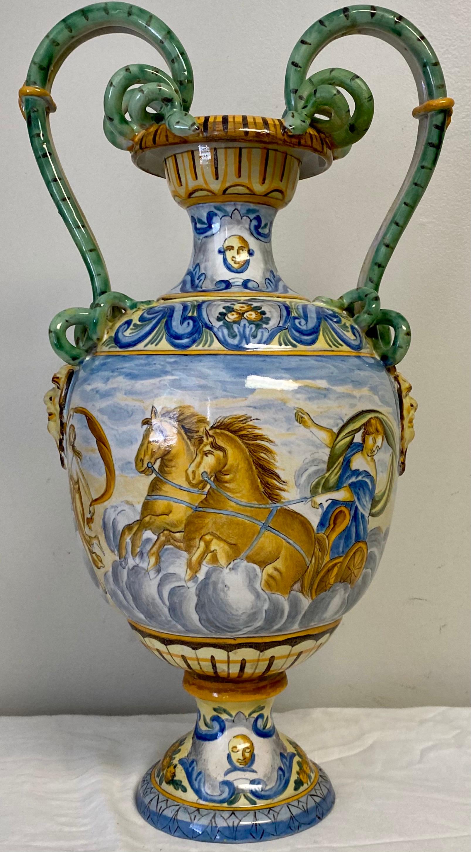 Early 20th Century Neoclassical Style Italian Majolica Terracotta Urn In Good Condition In Kennesaw, GA