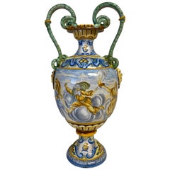 Early 20th Century Neoclassical Style Italian Majolica Terracotta Urn