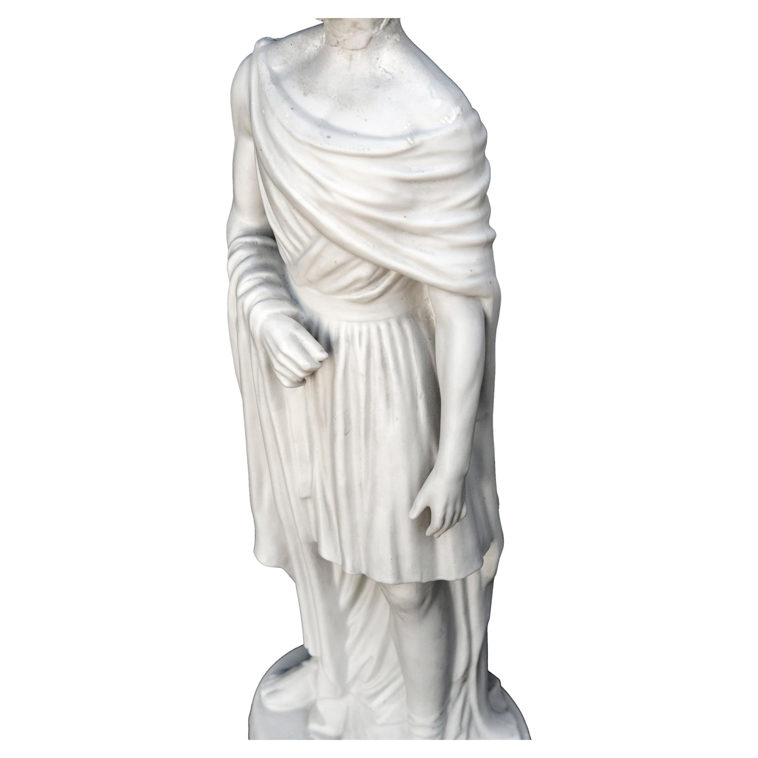 Early 20th C Neoclassical Parian porcelain bisque cast Roman/Greek Figurine Neoclassical figurine of a draped Roman or Greek male.