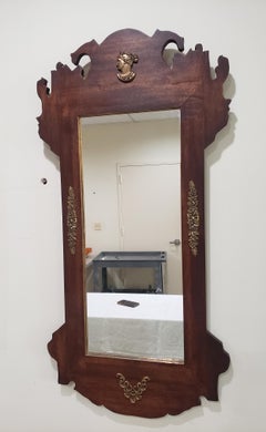 Early 20th C Neoclassical Bronze Mounted Partial Gilt Mahogany Scroll-Ear Mirror