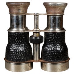 Early 20th c. Nickel Plate Faux Alligator French Field Binoculars c.1930-1940