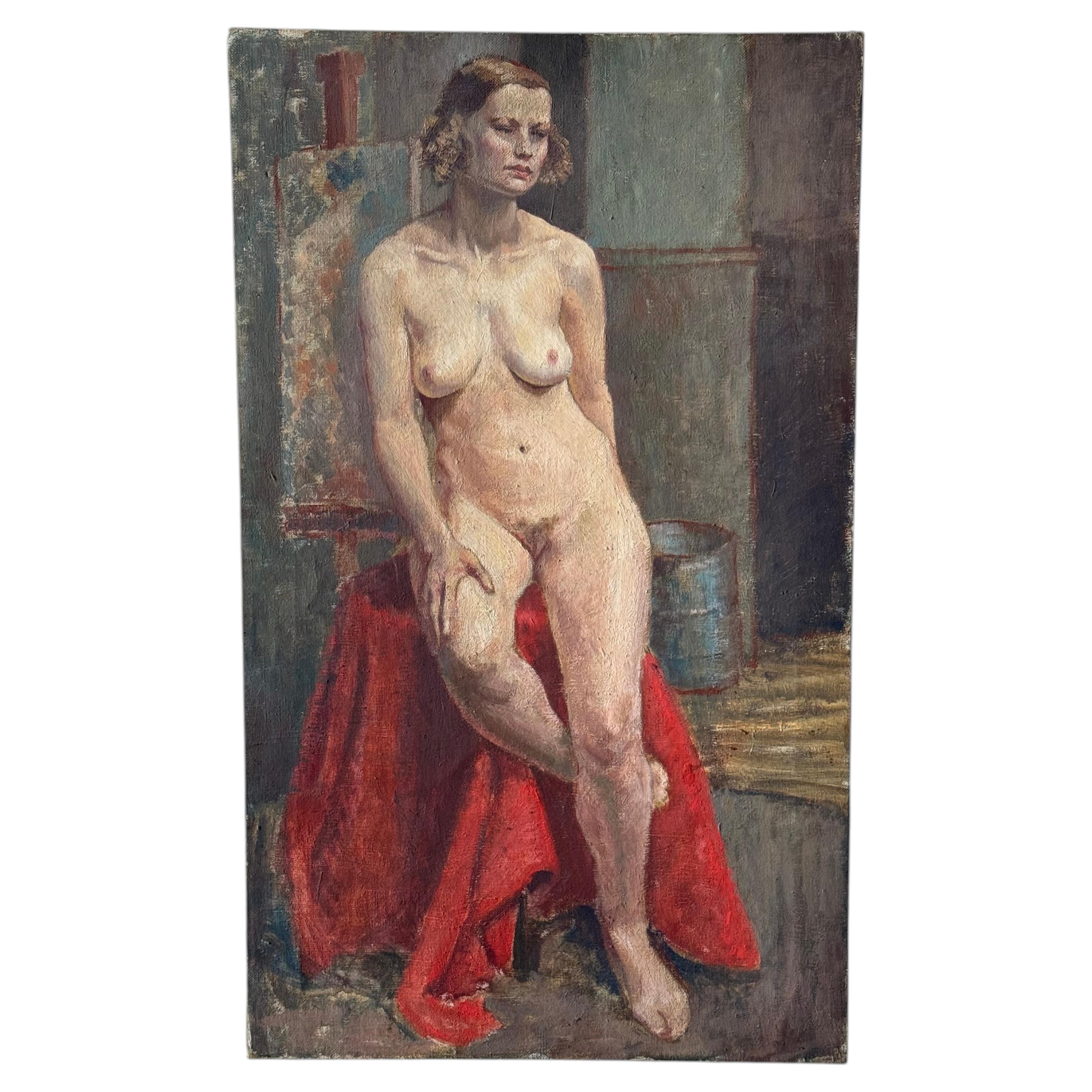 Early 20th C Nude Female Figure Study oil on canvas For Sale