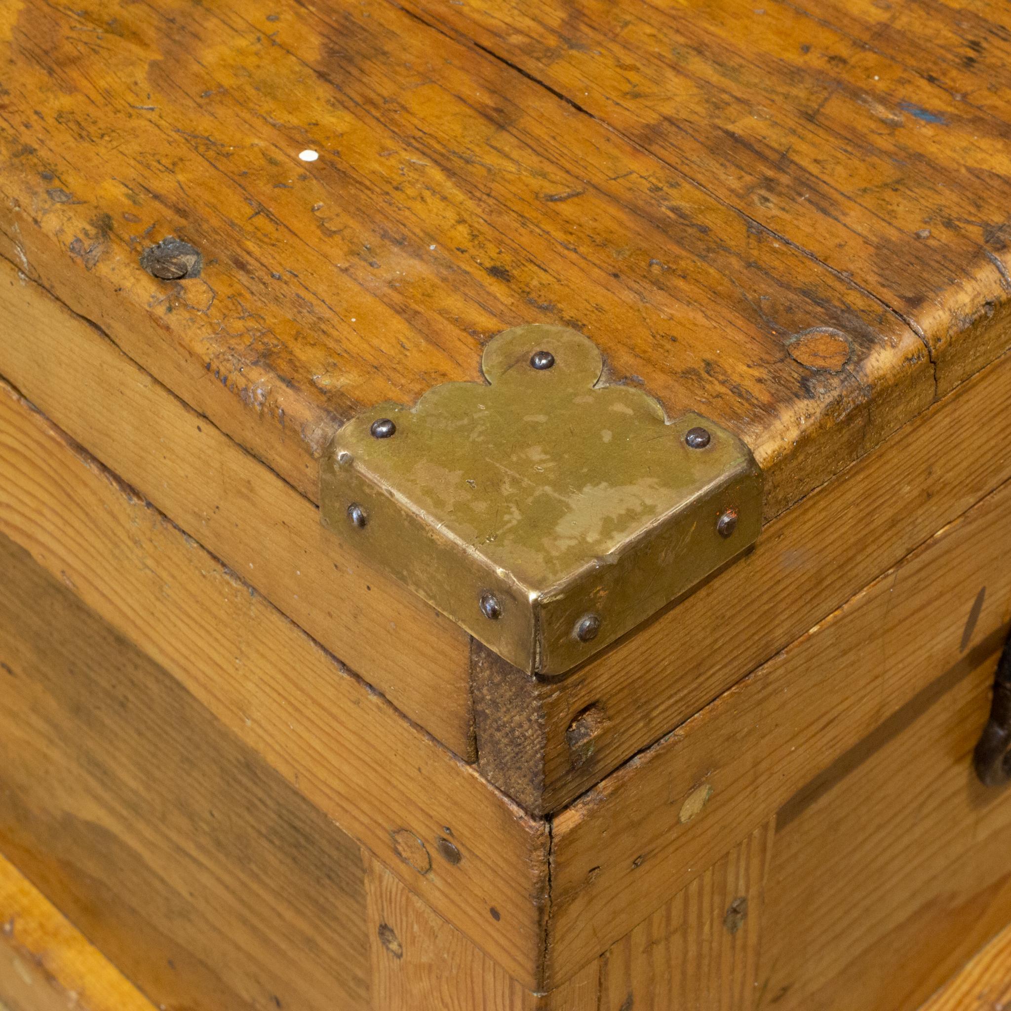 Early 20th C Oak Chest with Brass Corners, c.1940 5