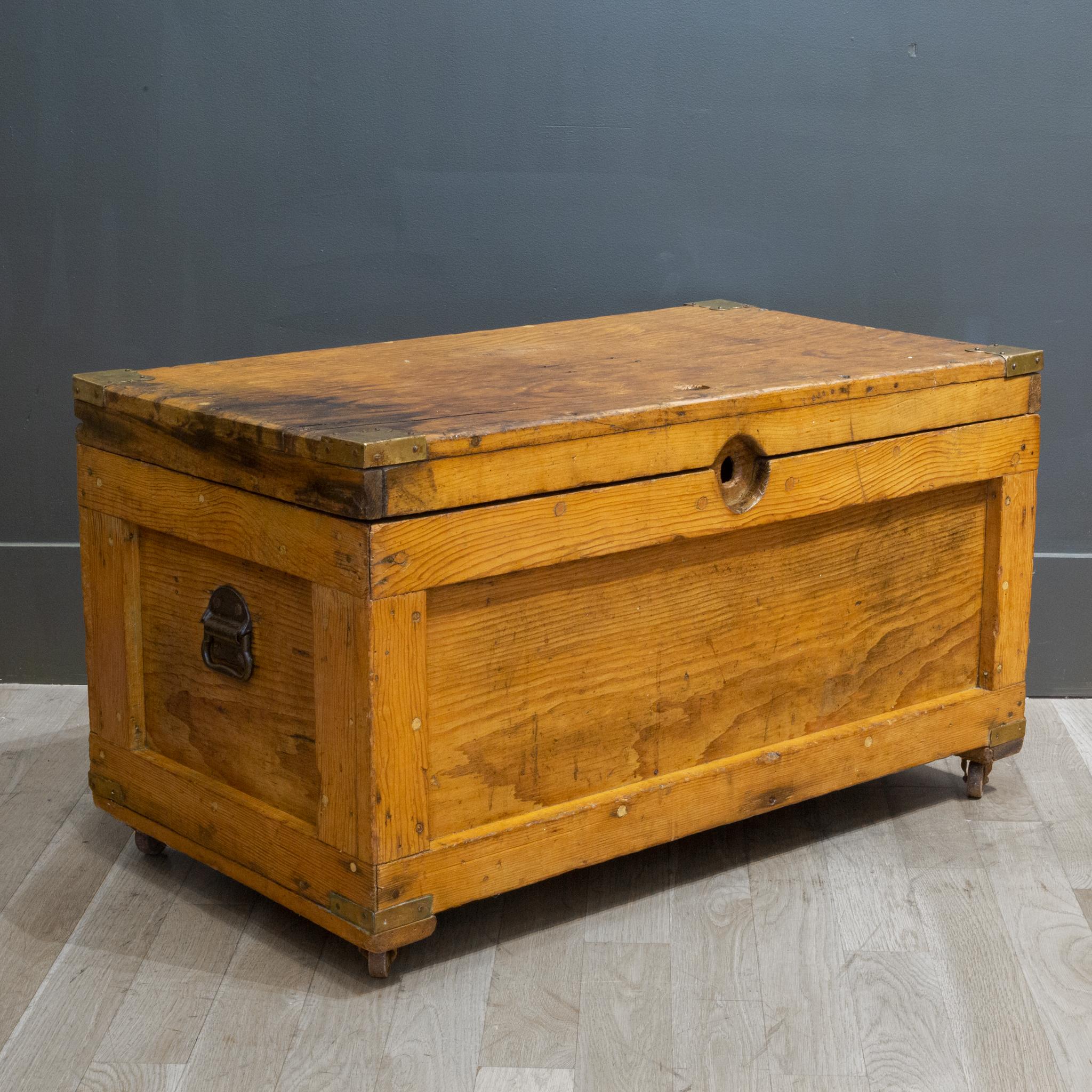 About:

A rustic oak chest on casters with inner compartment, cast iron handles and brass corners. Refinished in an oil and wax finish.

   

Creator: unknown.
Date of manufacture: c.1940.
Materials and techniques: wood, steel, cast iron.
