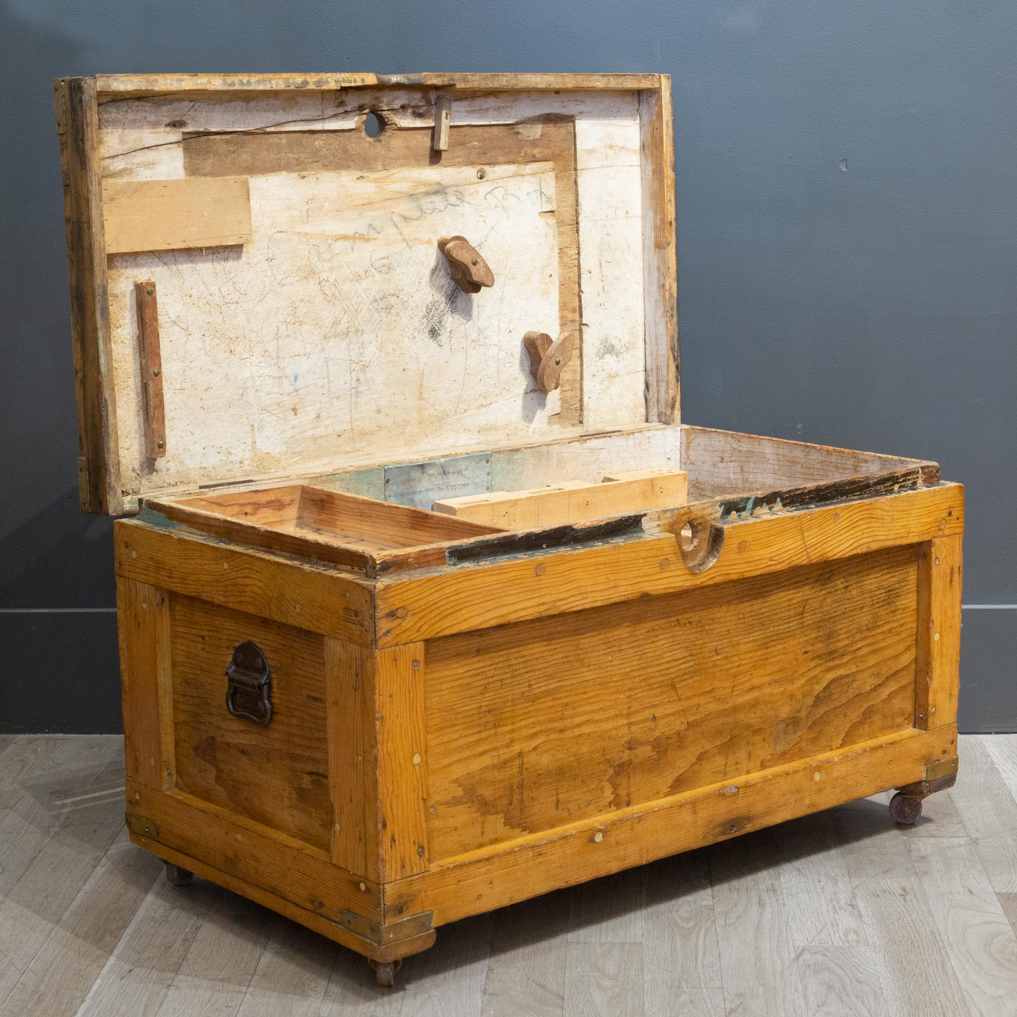 Rustic Early 20th C Oak Chest with Brass Corners, c.1940